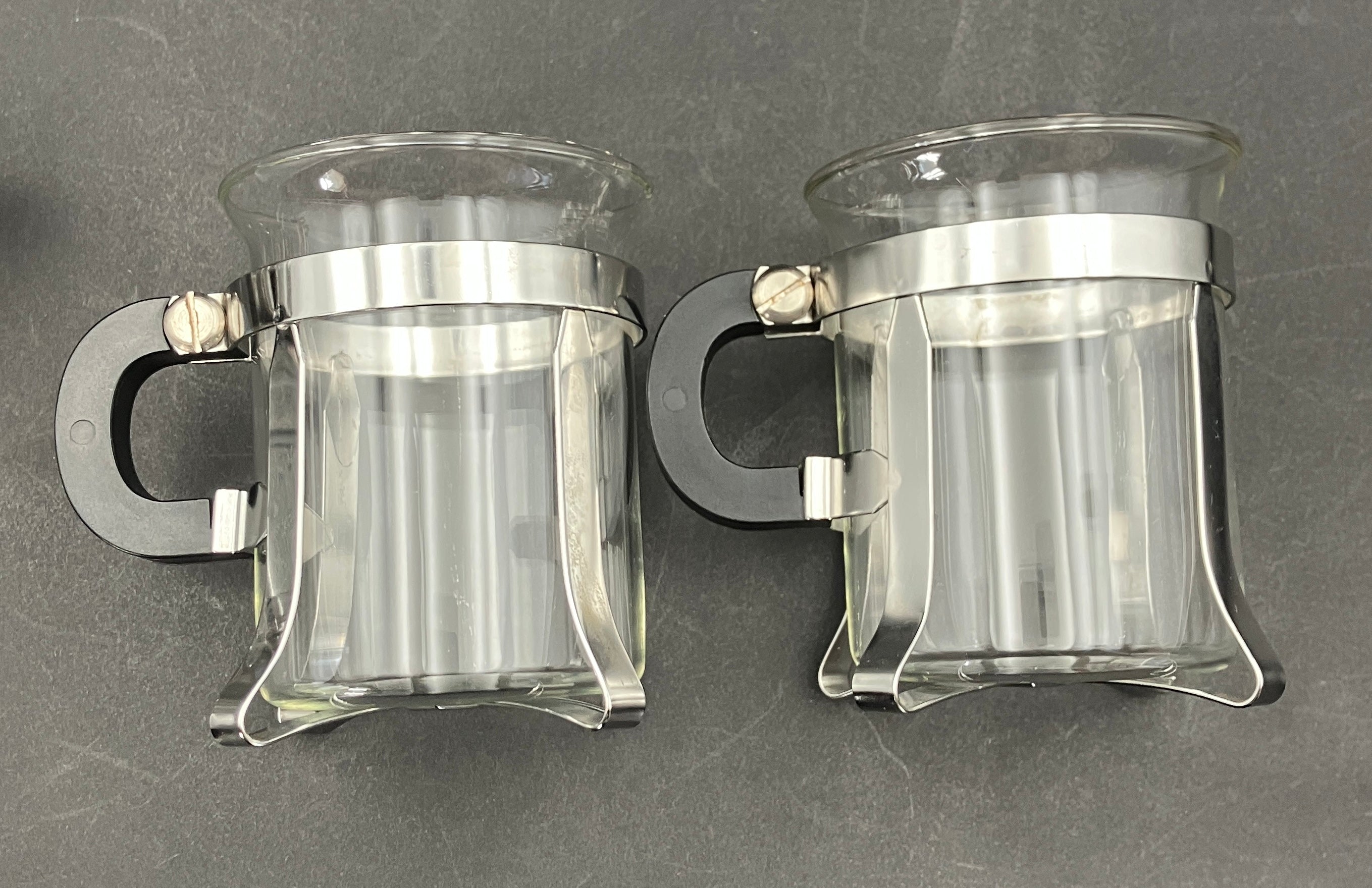 Vintage Bodum Chambord Coffee Cups X6 Glass Metal and Plastic Handle
