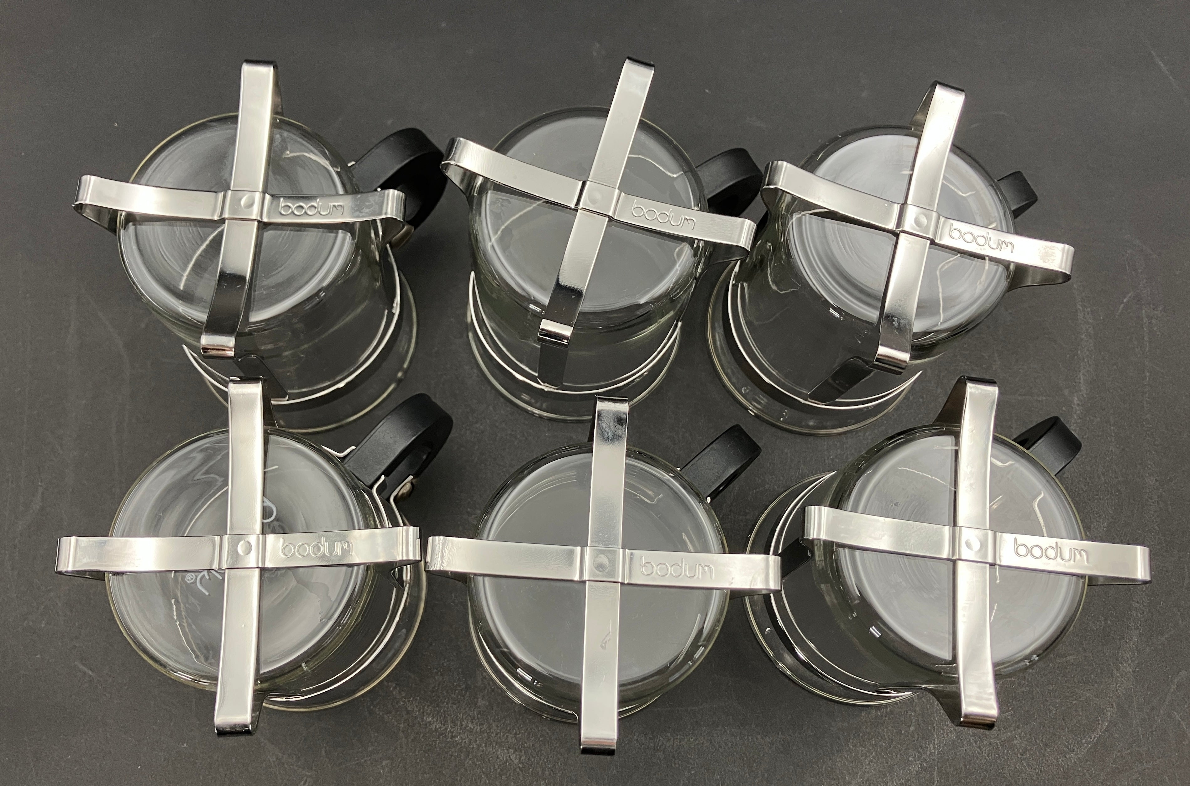 Vintage Bodum Chambord Coffee Cups X6 Glass Metal and Plastic Handle