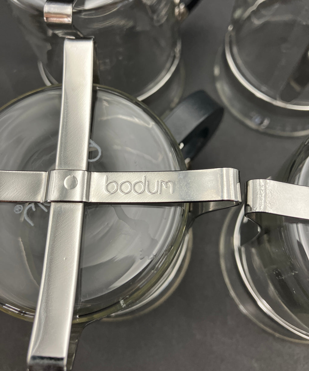 Vintage Bodum Chambord Coffee Cups X6 Glass Metal and Plastic Handle