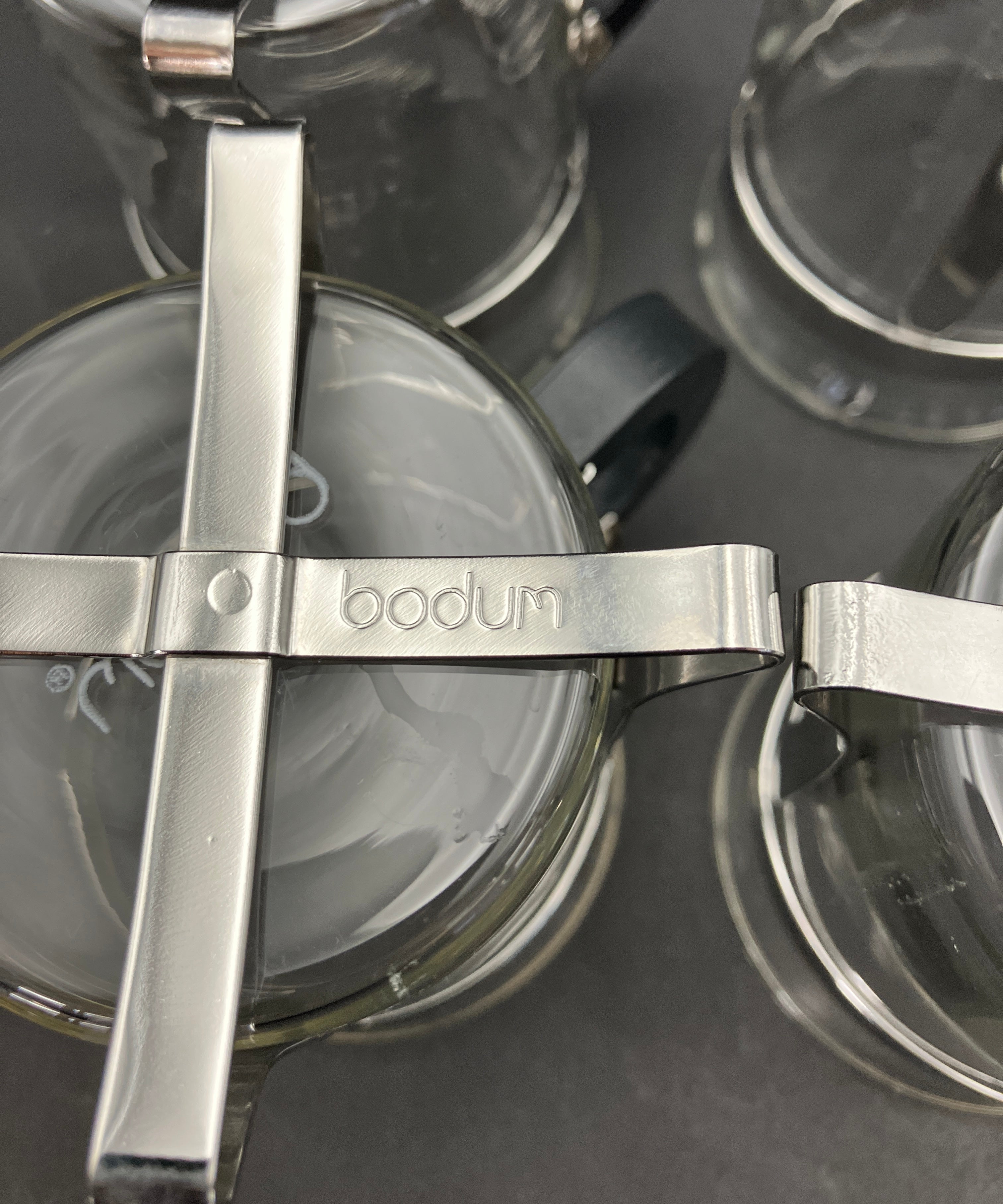Vintage Bodum Chambord Coffee Cups X6 Glass Metal and Plastic Handle