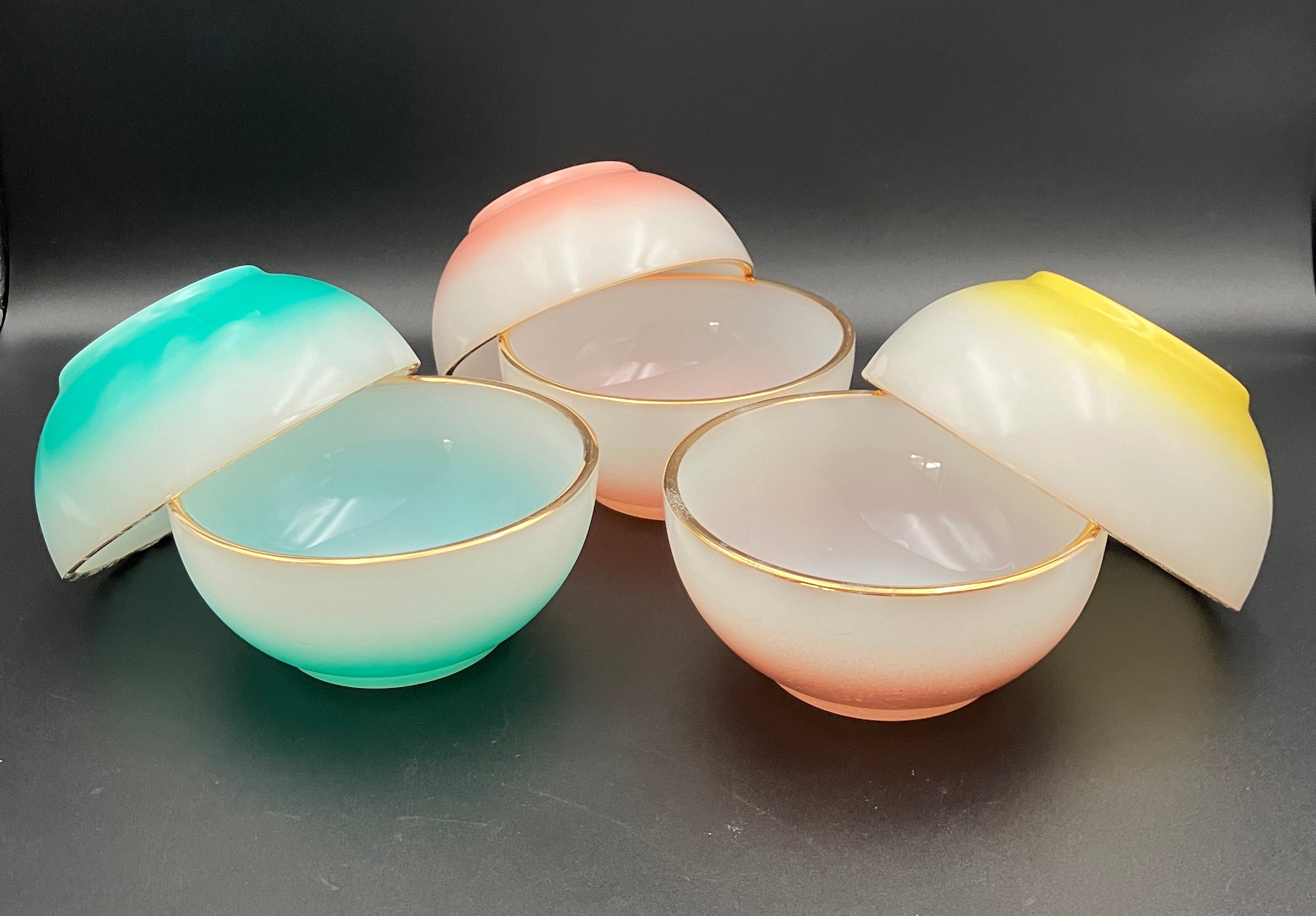 Vintage Fire King Bowls Harlequin Ombre Bowls Dessert / Cereal Bowls 6pc Set