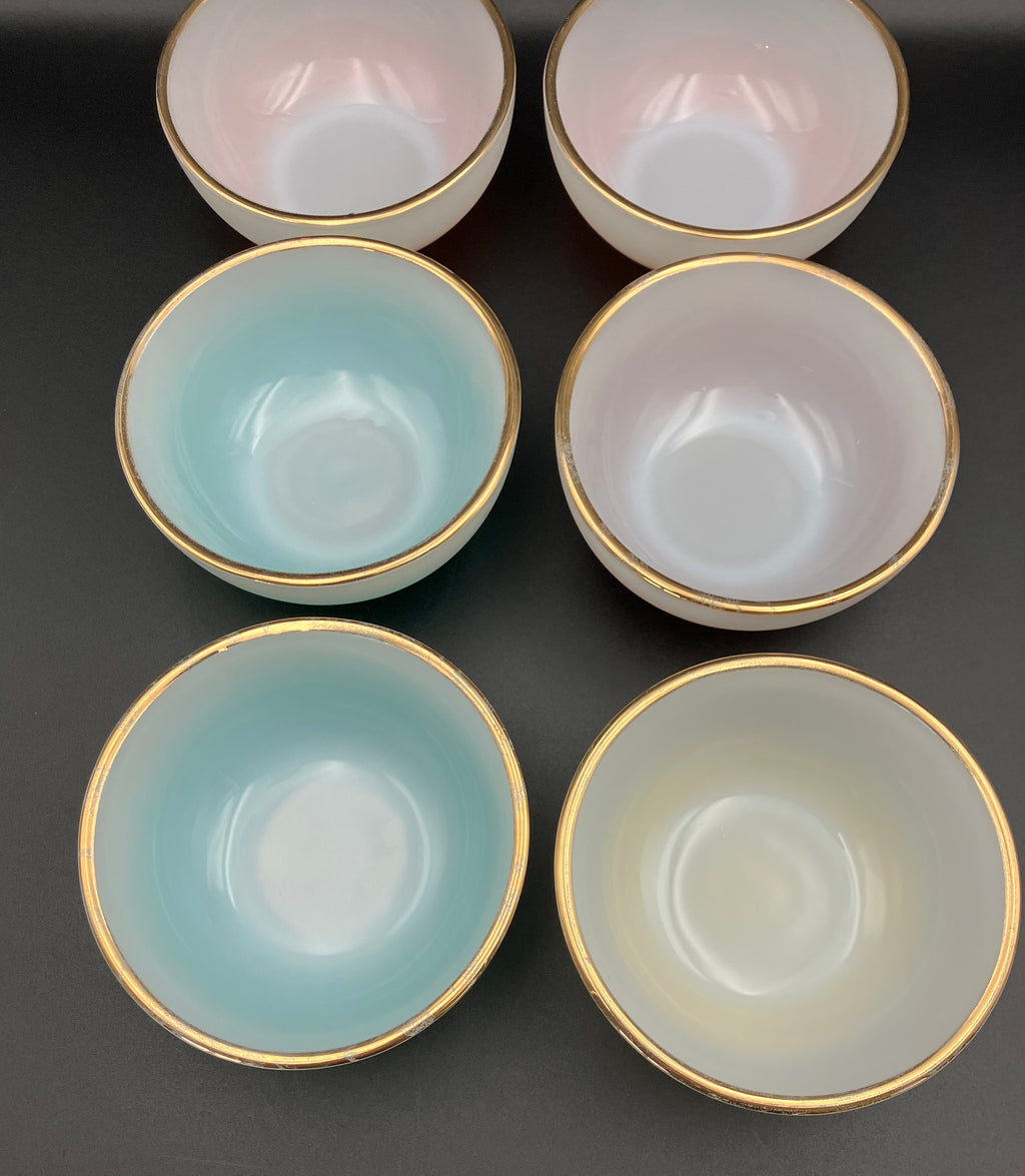 Vintage Fire King Bowls Harlequin Ombre Bowls Dessert / Cereal Bowls 6pc Set