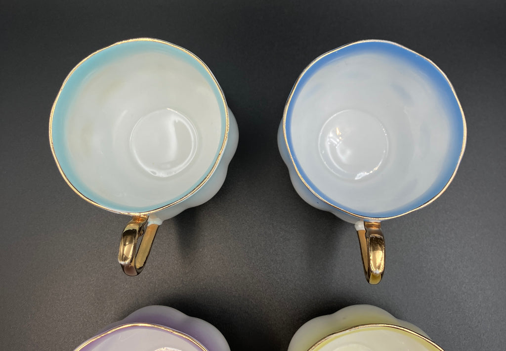 Vintage Royal Albert Rainbow Bone China Trio Teacups 6 Sets Blue, Green, Purple