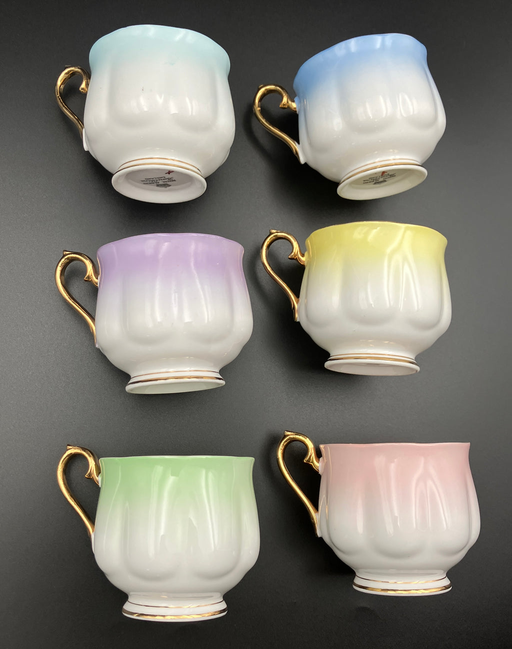 Vintage Royal Albert Rainbow Bone China Trio Teacups 6 Sets Blue, Green, Purple