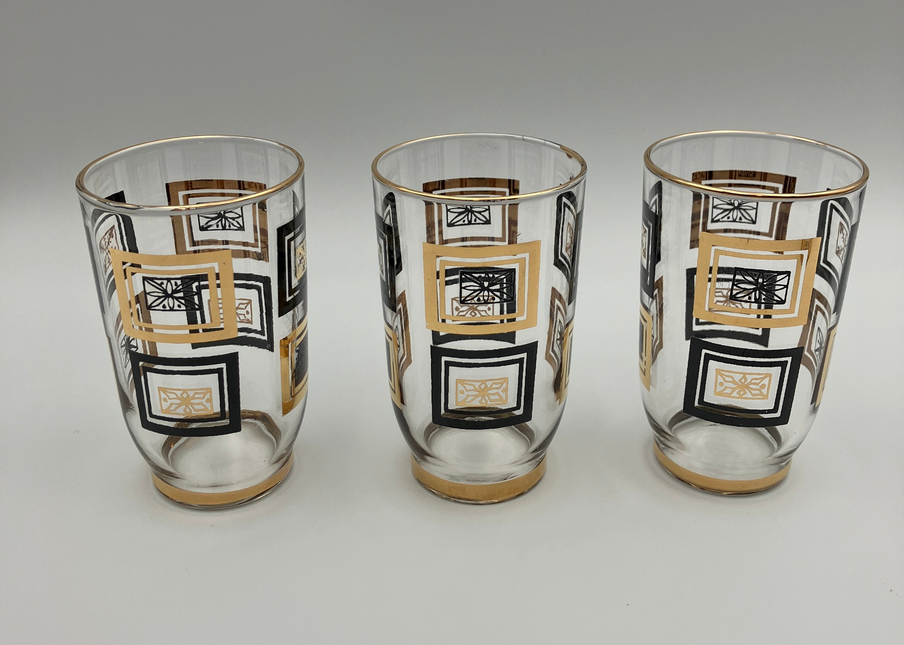 Mid-Century Modern Atomic Period Glasses with Gold Starbursts Lot Of 6 VGC