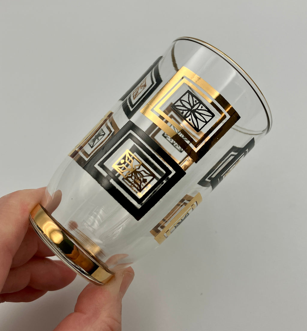 Mid-Century Modern Atomic Period Glasses with Gold Starbursts Lot Of 6 VGC