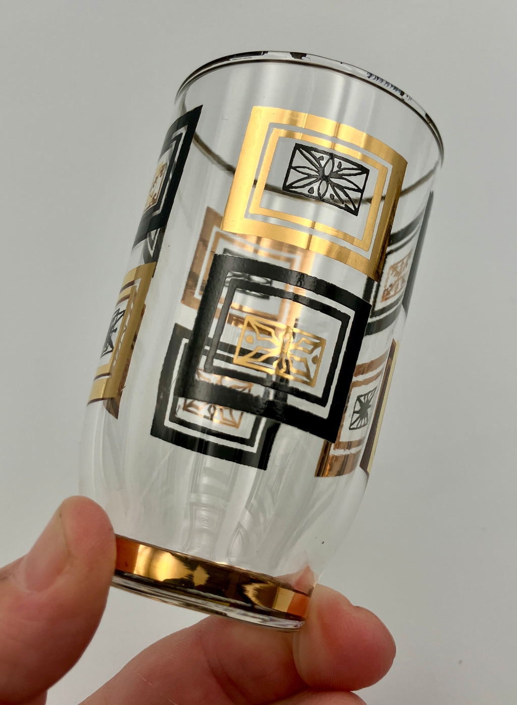 Mid-Century Modern Atomic Period Glasses with Gold Starbursts Lot Of 6 VGC