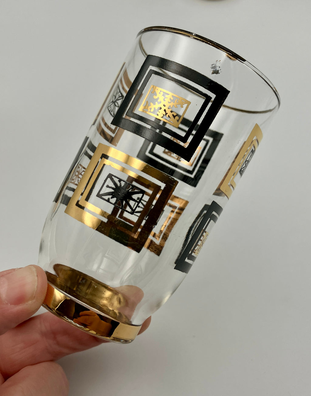 Mid-Century Modern Atomic Period Glasses with Gold Starbursts Lot Of 6 VGC