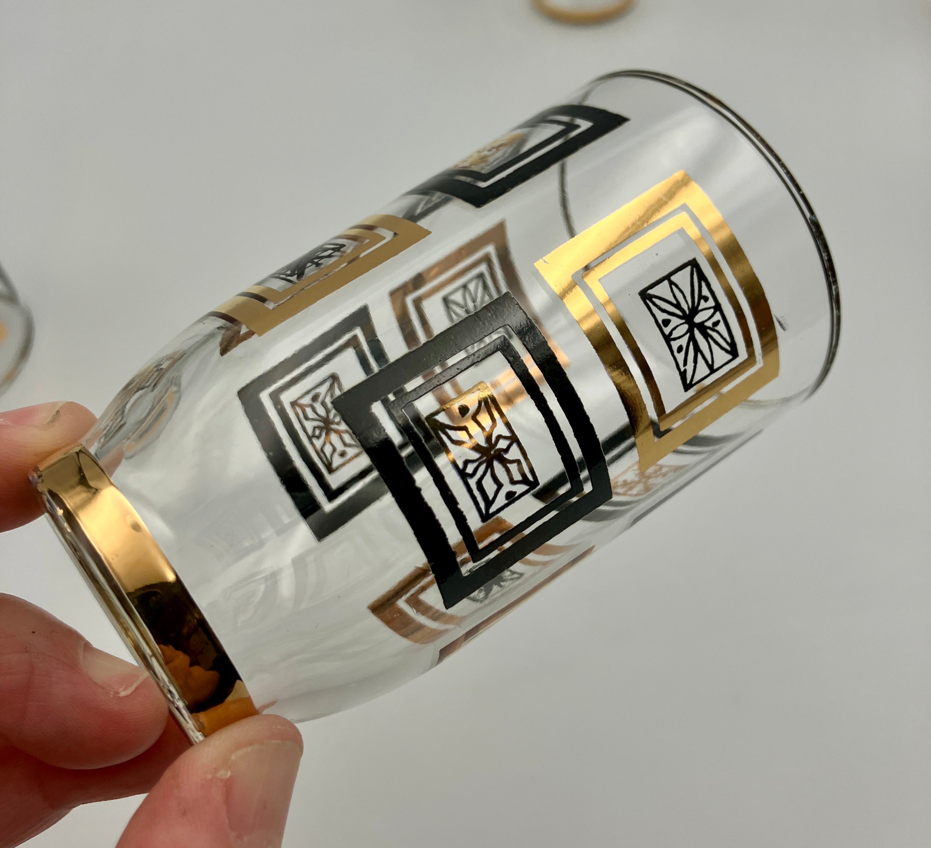 Mid-Century Modern Atomic Period Glasses with Gold Starbursts Lot Of 6 VGC