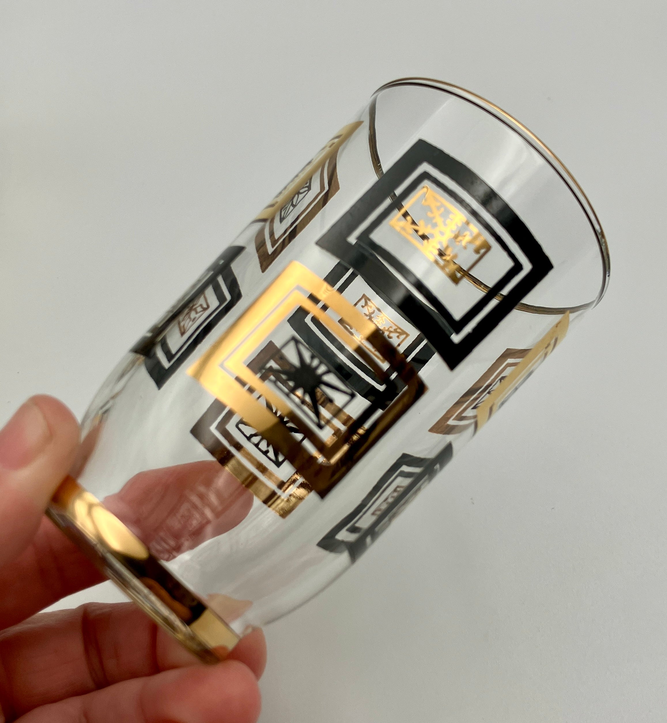 Mid-Century Modern Atomic Period Glasses with Gold Starbursts Lot Of 6 VGC