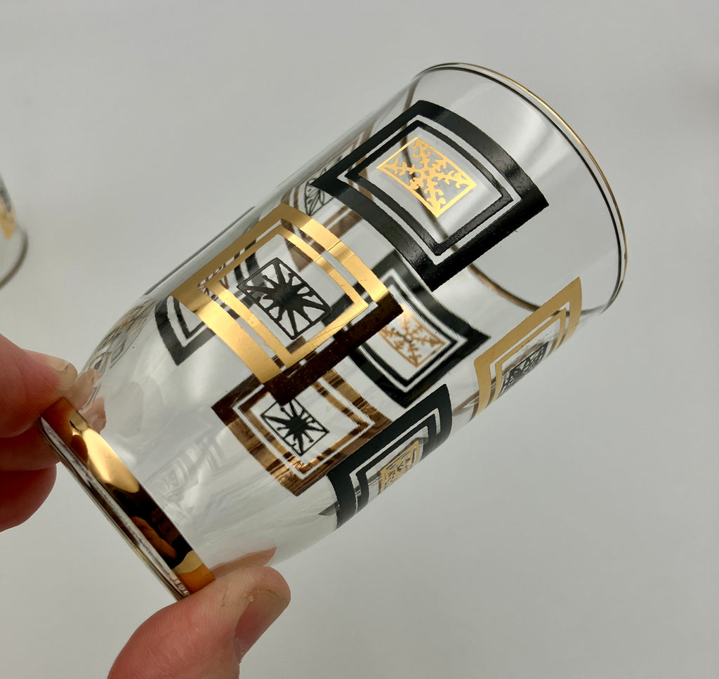 Mid-Century Modern Atomic Period Glasses with Gold Starbursts Lot Of 6 VGC