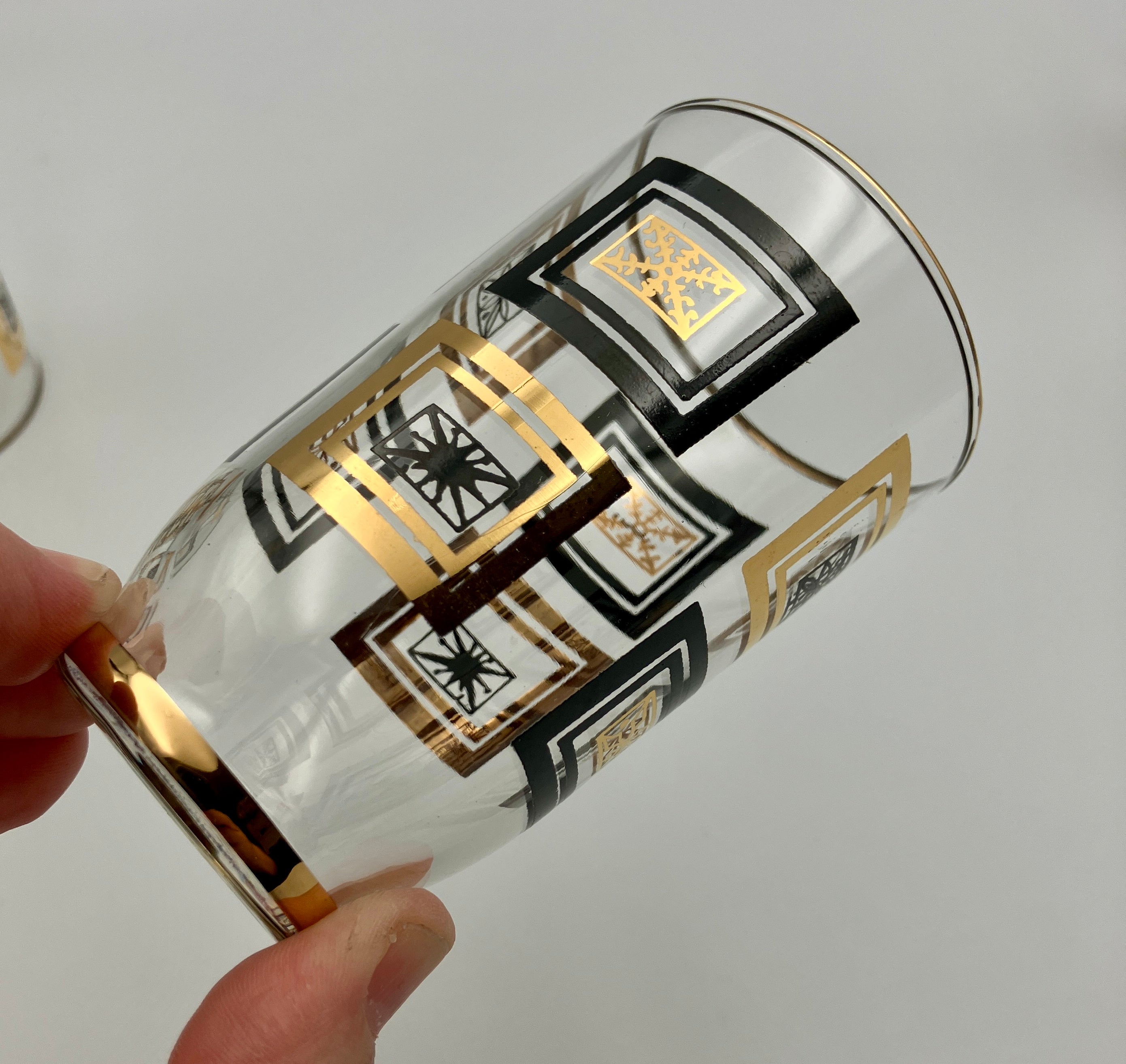 Mid-Century Modern Atomic Period Glasses with Gold Starbursts Lot Of 6 VGC