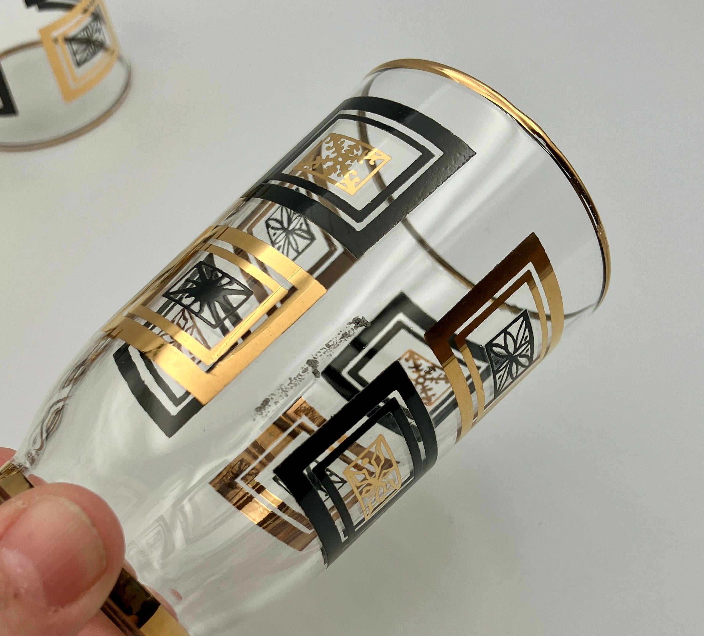 Mid-Century Modern Atomic Period Glasses with Gold Starbursts Lot Of 6 VGC