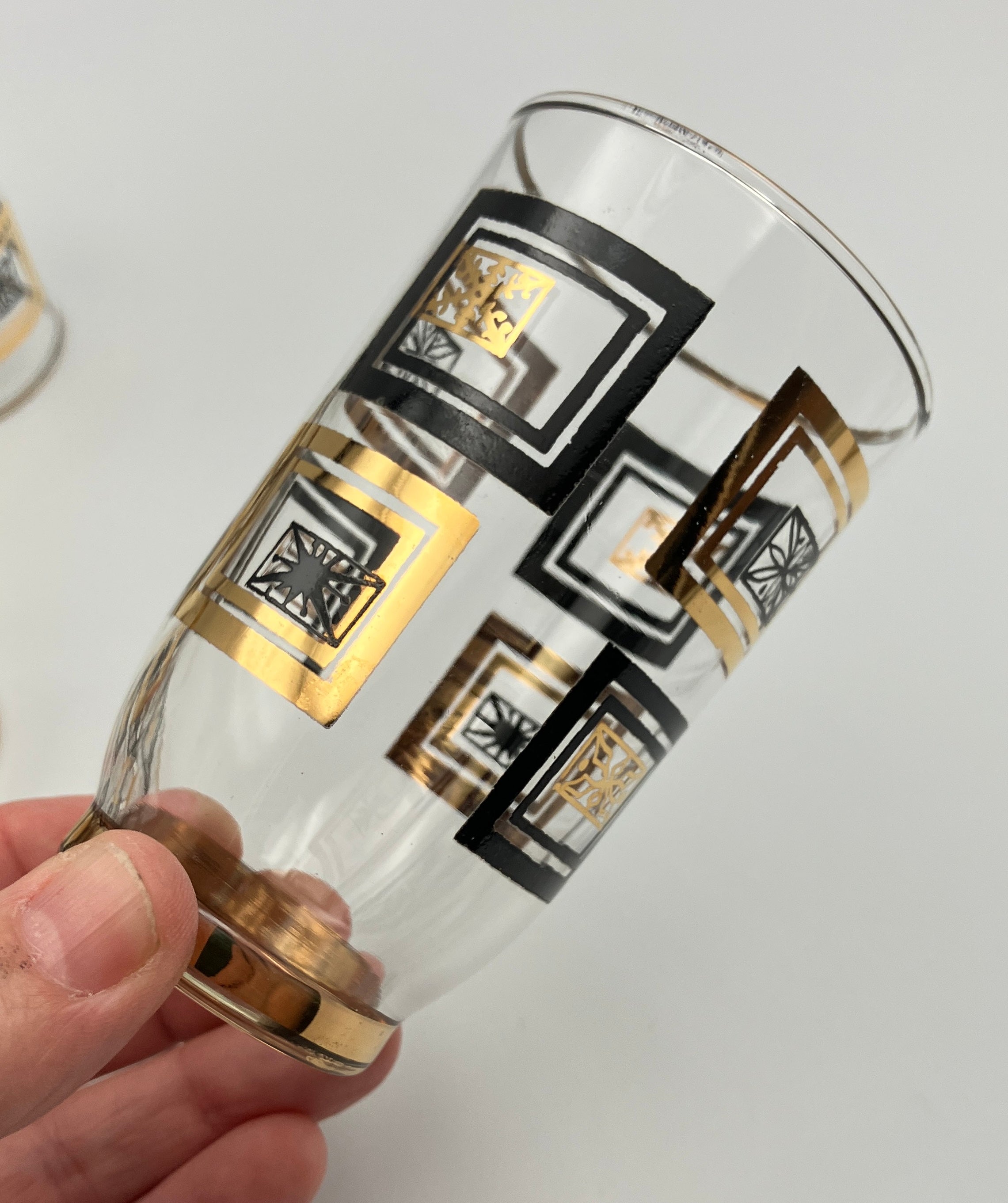 Mid-Century Modern Atomic Period Glasses with Gold Starbursts Lot Of 6 VGC