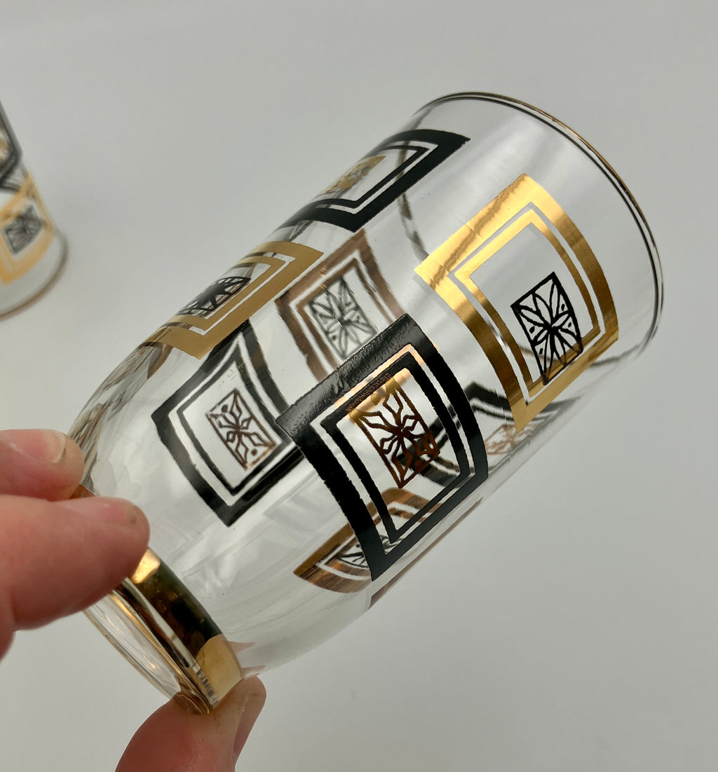 Mid-Century Modern Atomic Period Glasses with Gold Starbursts Lot Of 6 VGC