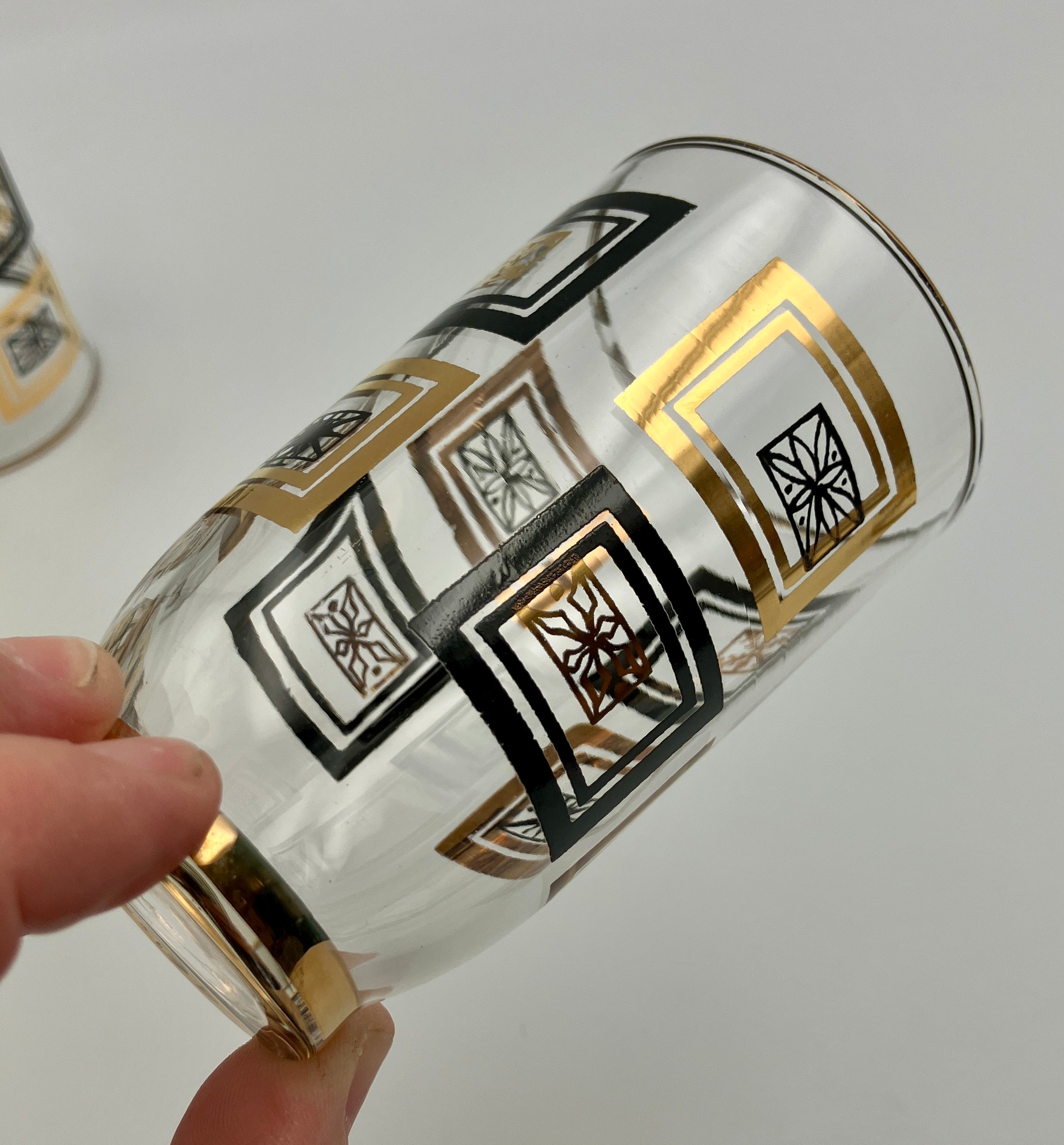 Mid-Century Modern Atomic Period Glasses with Gold Starbursts Lot Of 6 VGC