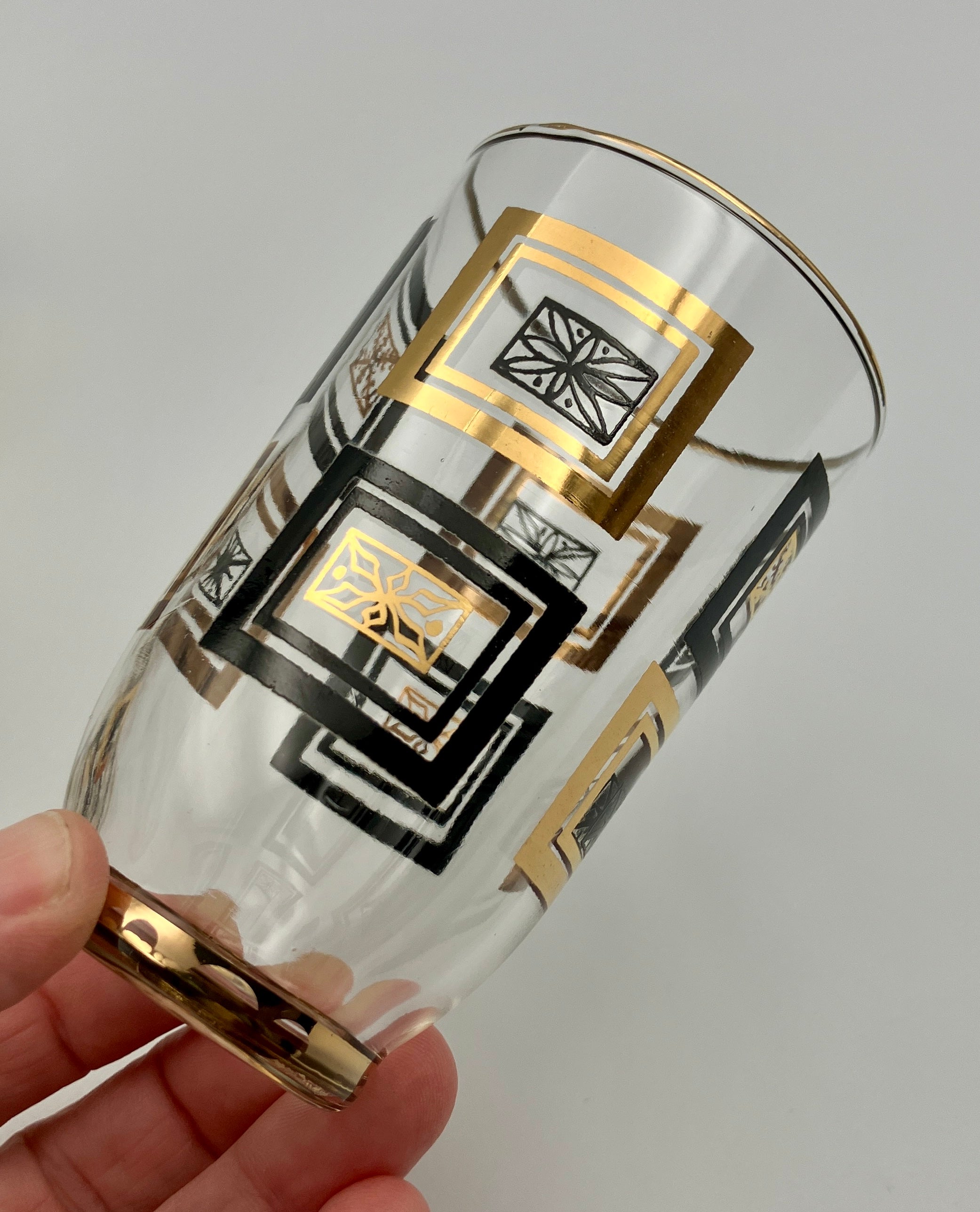 Mid-Century Modern Atomic Period Glasses with Gold Starbursts Lot Of 6 VGC