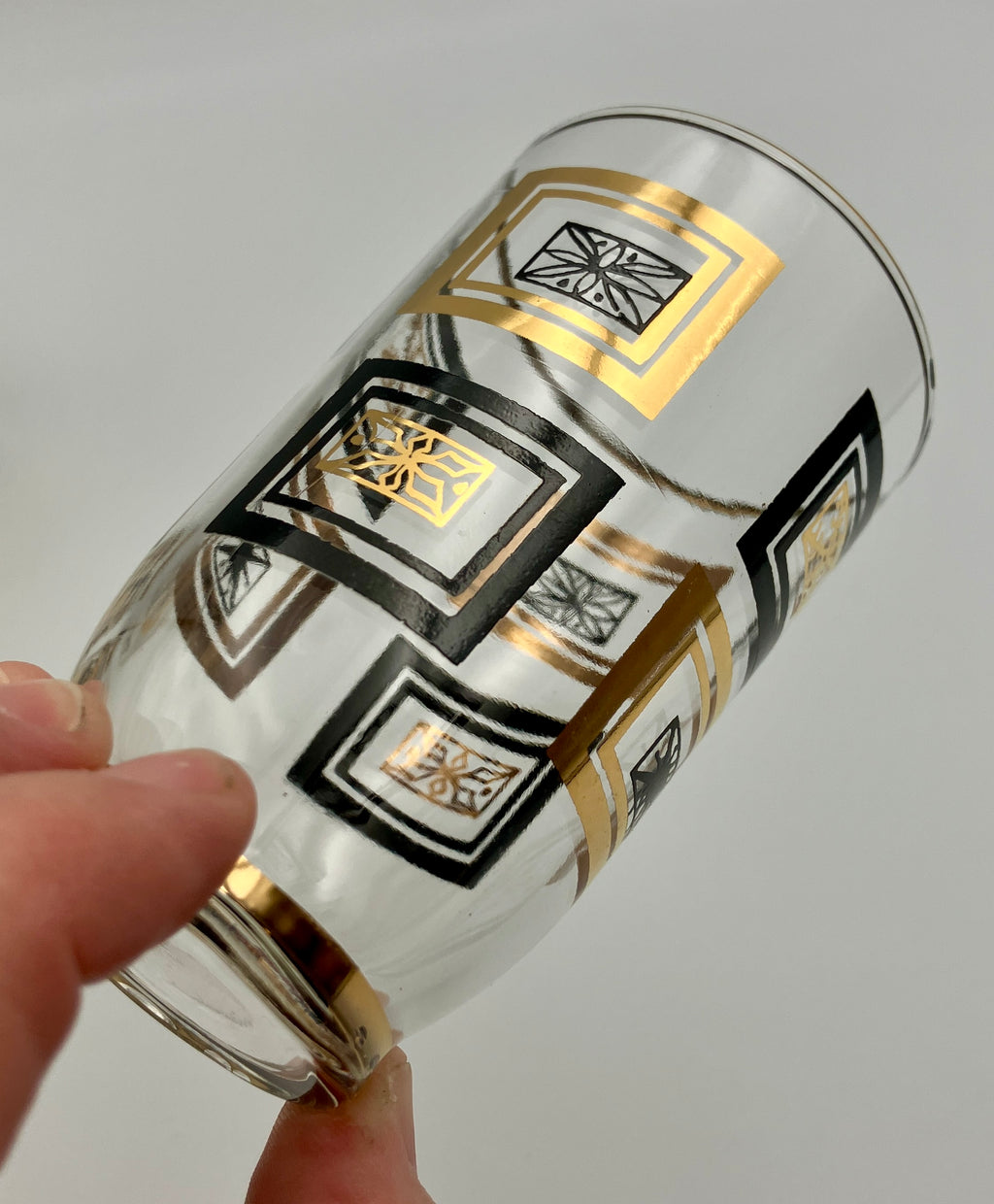 Mid-Century Modern Atomic Period Glasses with Gold Starbursts Lot Of 6 VGC