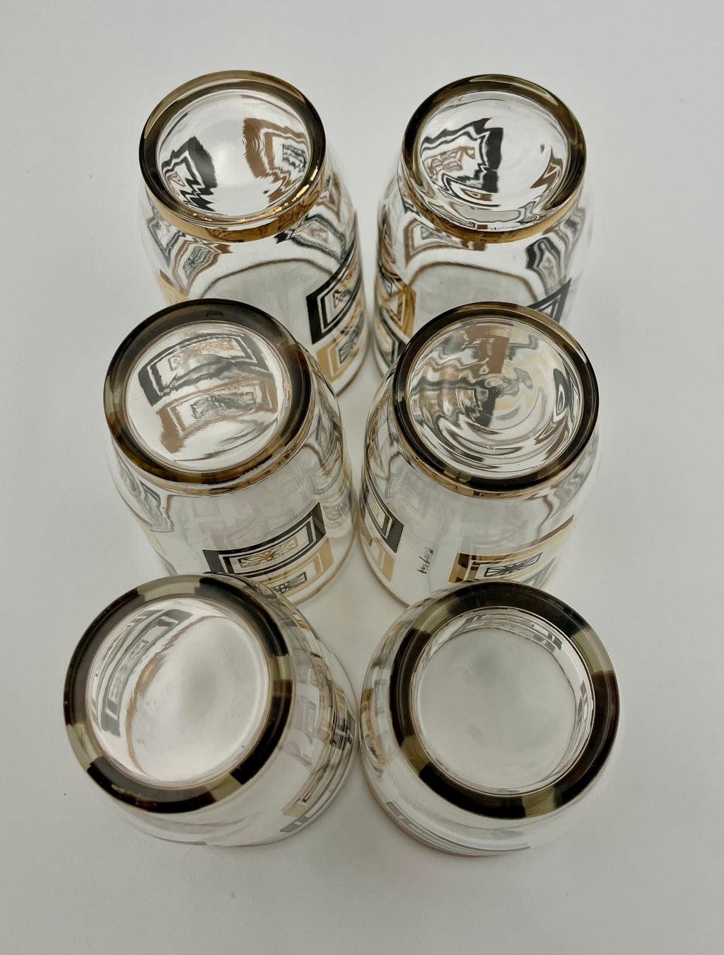 Mid-Century Modern Atomic Period Glasses with Gold Starbursts Lot Of 6 VGC