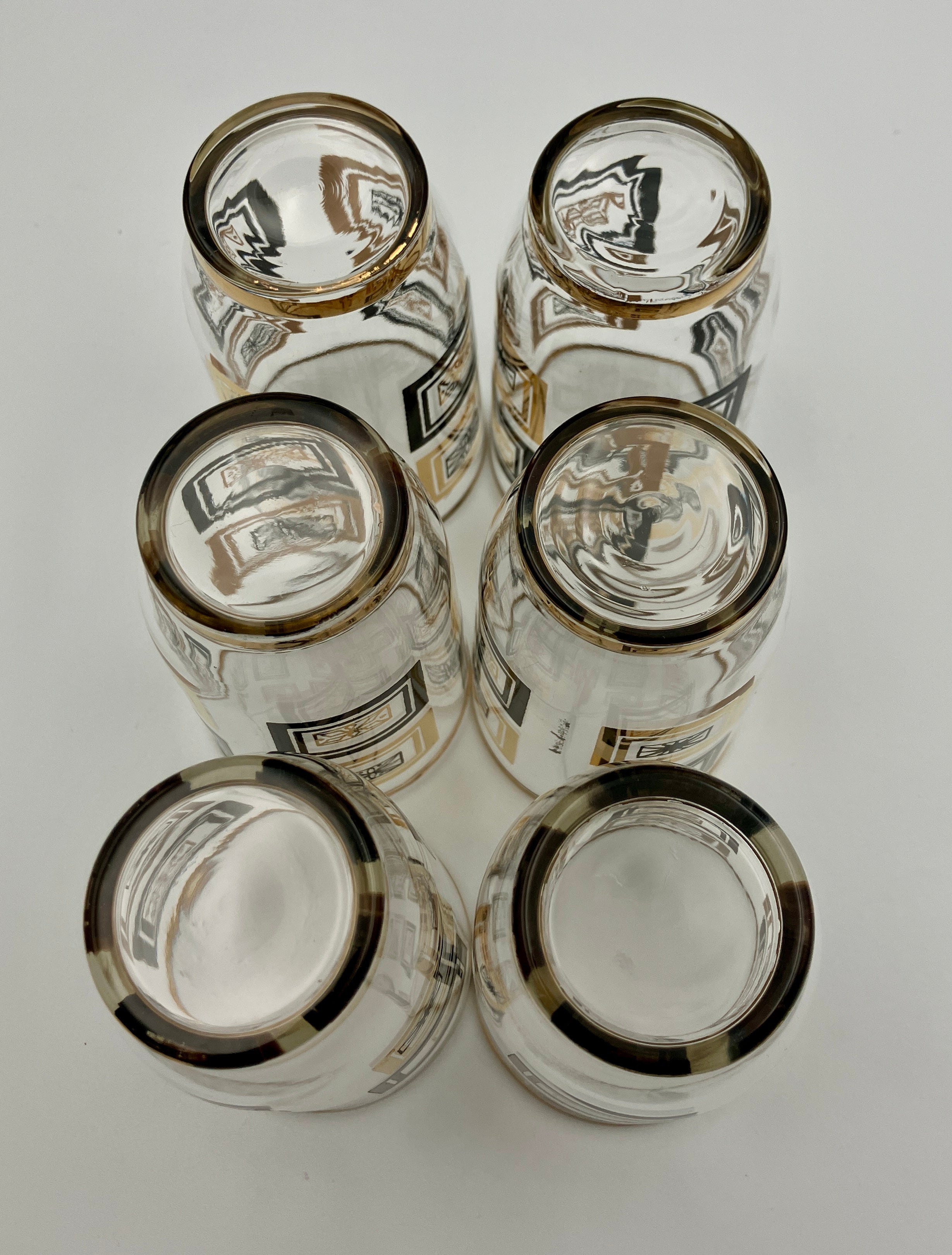Mid-Century Modern Atomic Period Glasses with Gold Starbursts Lot Of 6 VGC