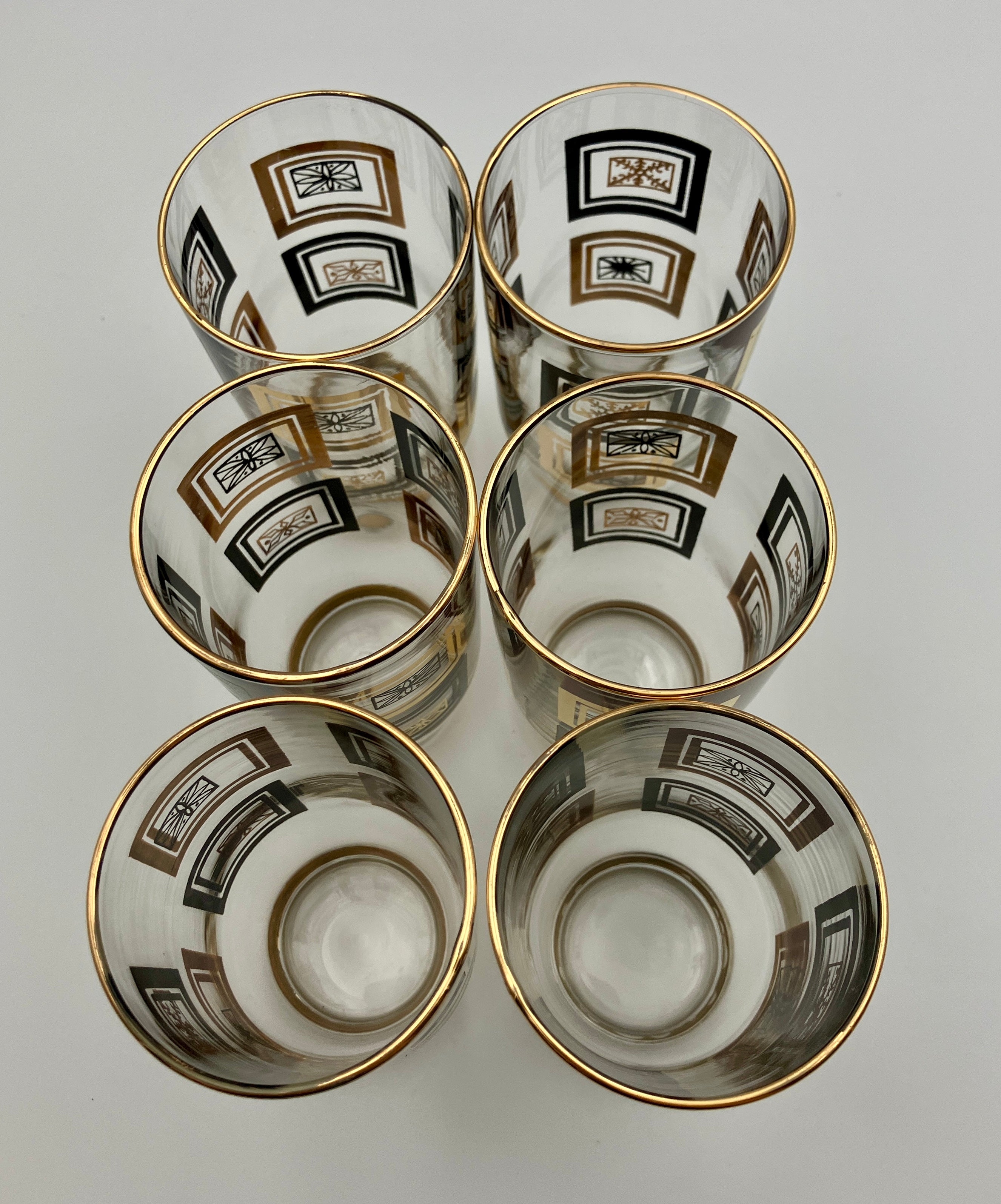Mid-Century Modern Atomic Period Glasses with Gold Starbursts Lot Of 6 VGC