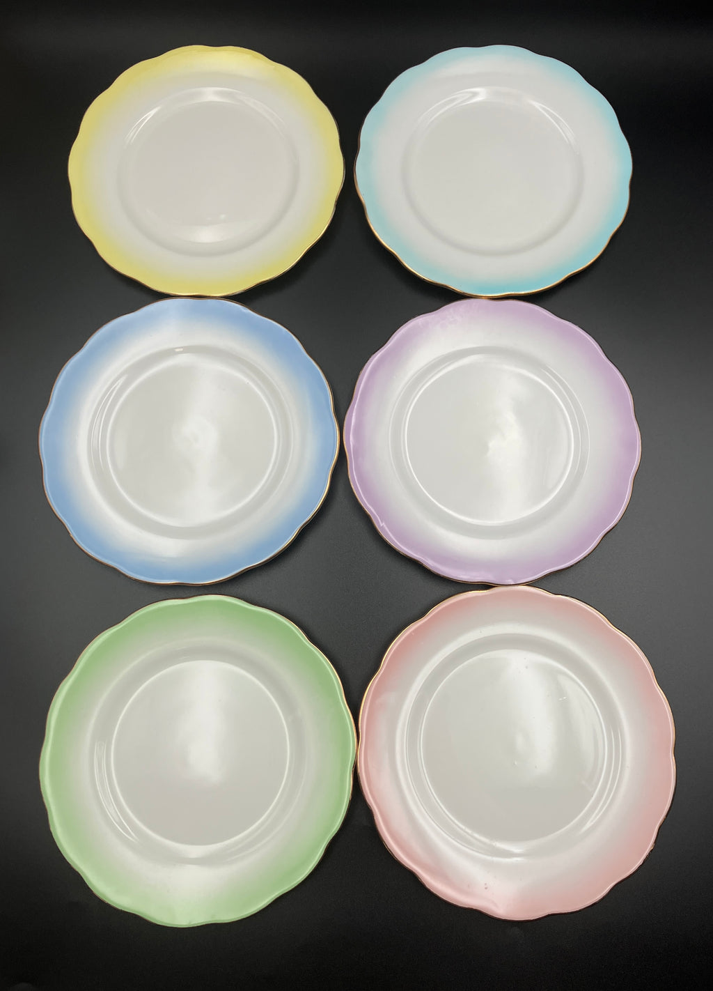 Vintage Royal Albert Rainbow Bone China Trio Teacups 6 Sets Blue, Green, Purple