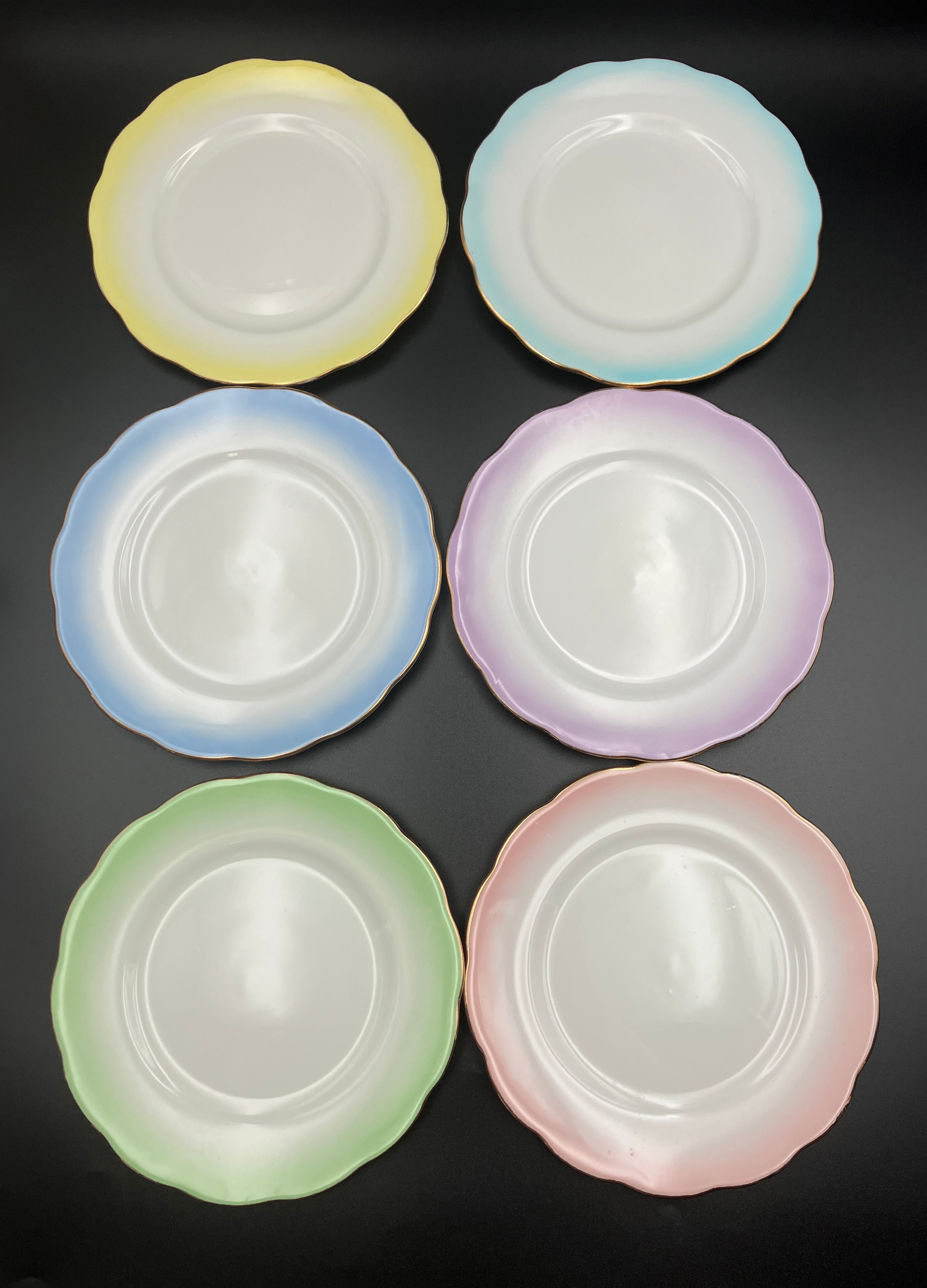 Vintage Royal Albert Rainbow Bone China Trio Teacups 6 Sets Blue, Green, Purple