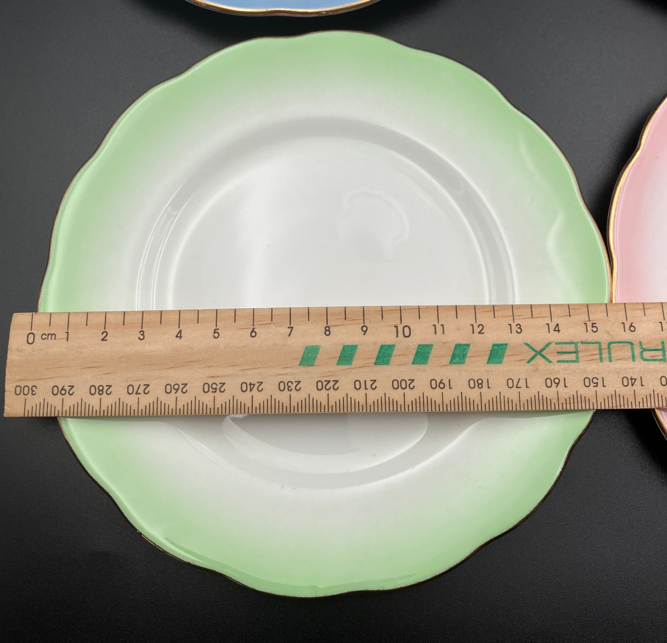 Vintage Royal Albert Rainbow Bone China Trio Teacups 6 Sets Blue, Green, Purple