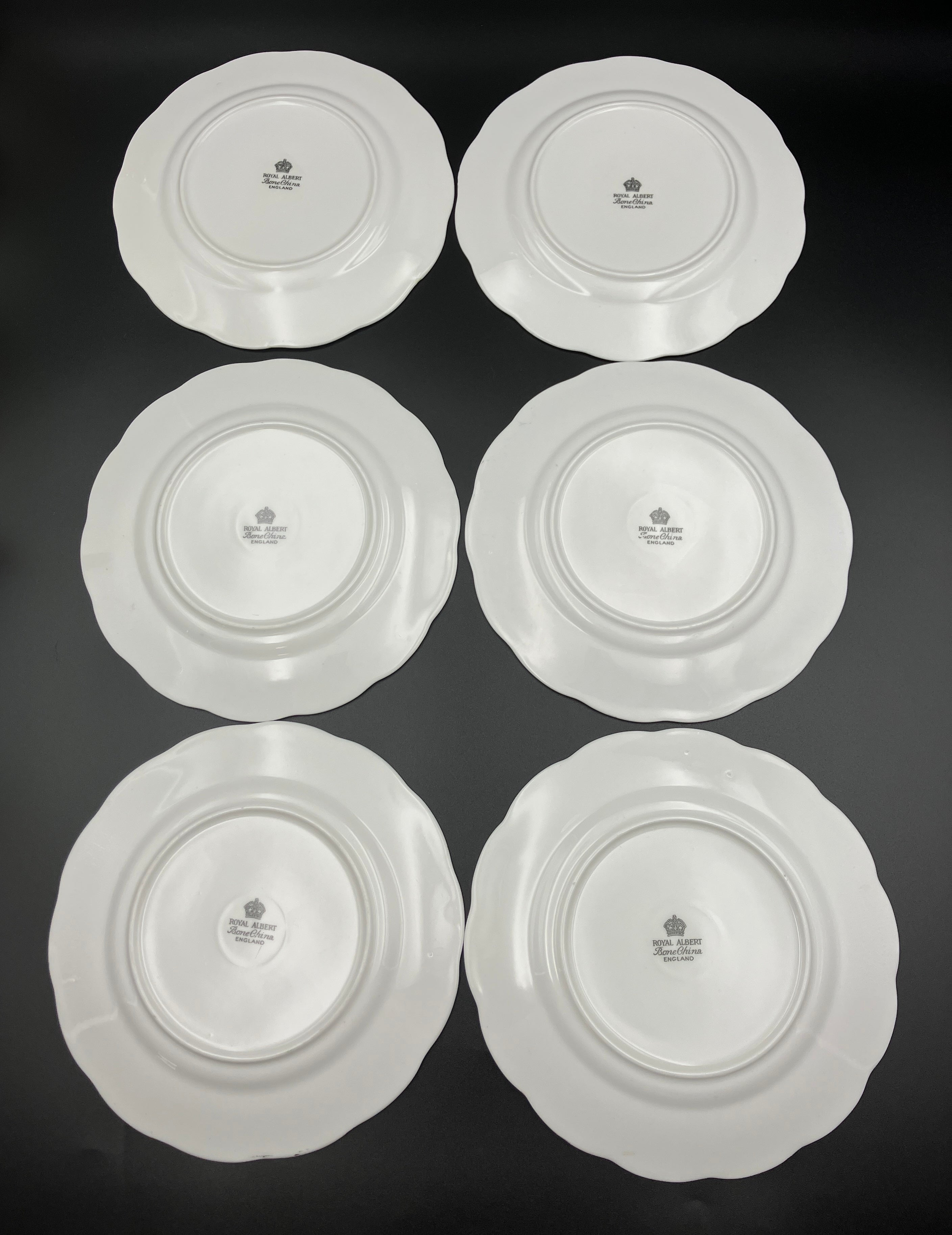 Vintage Royal Albert Rainbow Bone China Trio Teacups 6 Sets Blue, Green, Purple