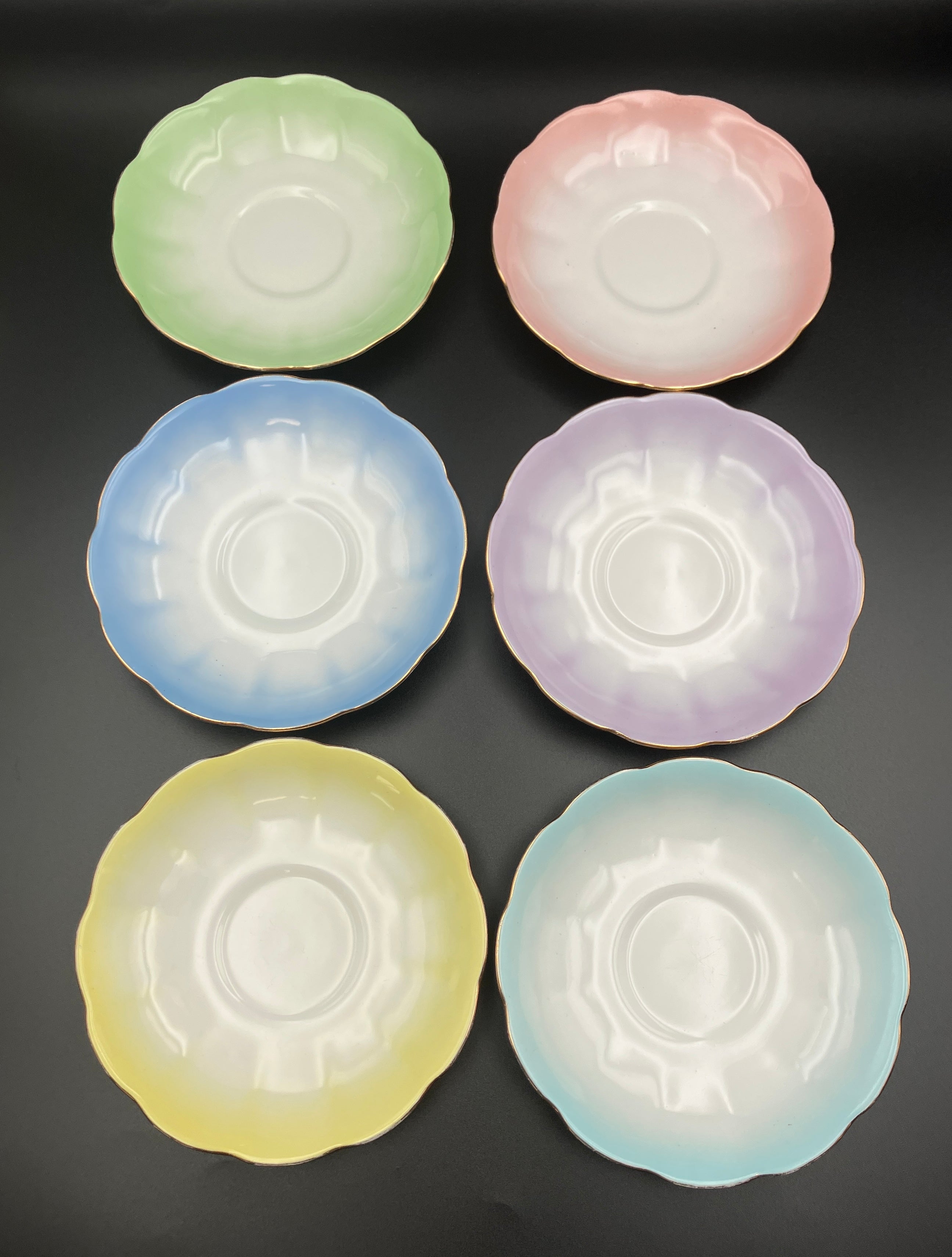 Vintage Royal Albert Rainbow Bone China Trio Teacups 6 Sets Blue, Green, Purple