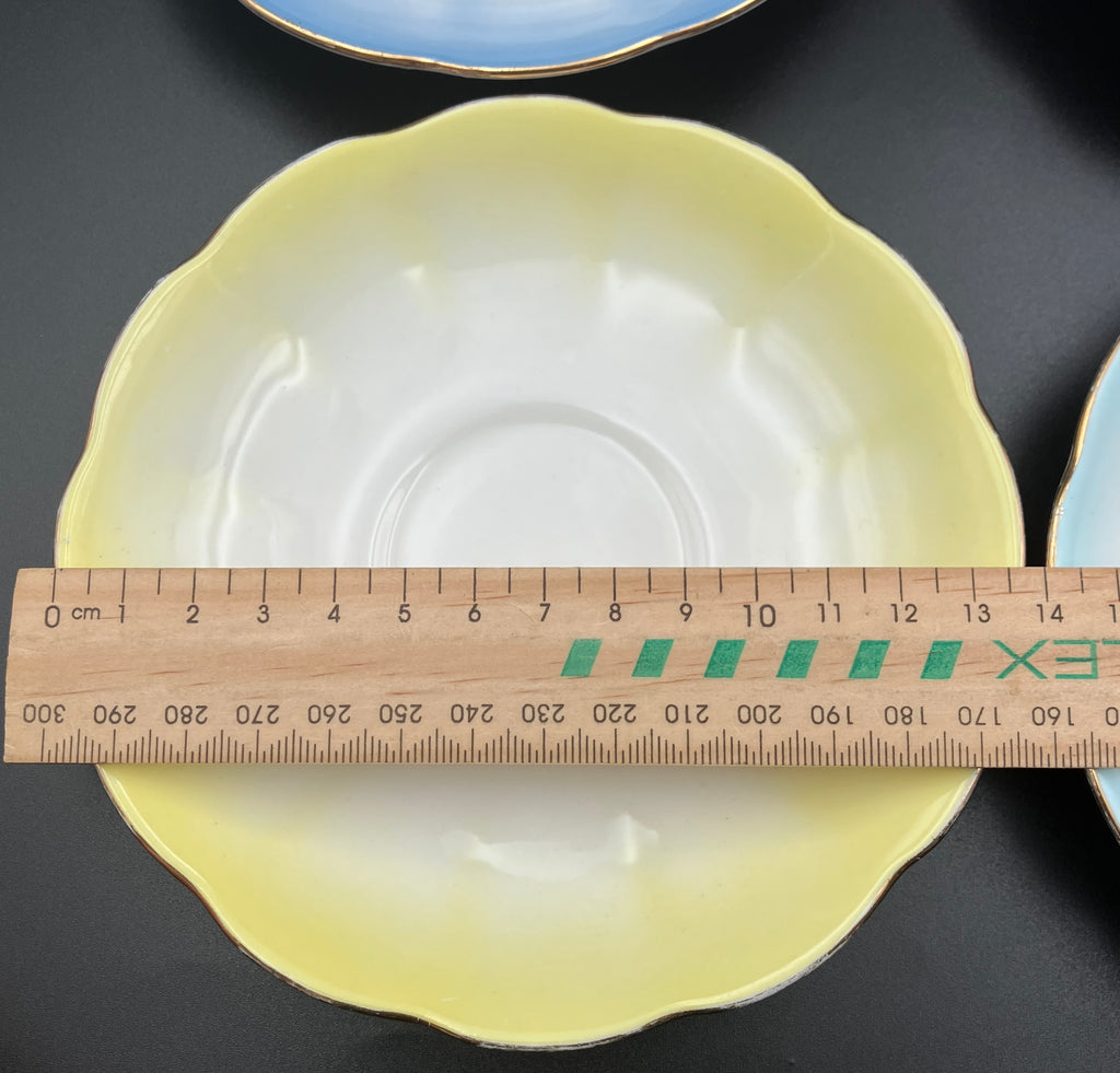 Vintage Royal Albert Rainbow Bone China Trio Teacups 6 Sets Blue, Green, Purple