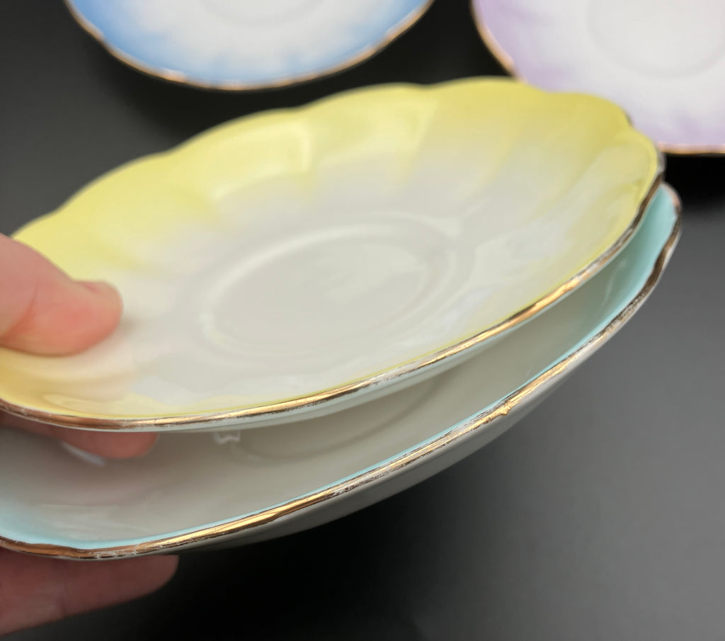 Vintage Royal Albert Rainbow Bone China Trio Teacups 6 Sets Blue, Green, Purple