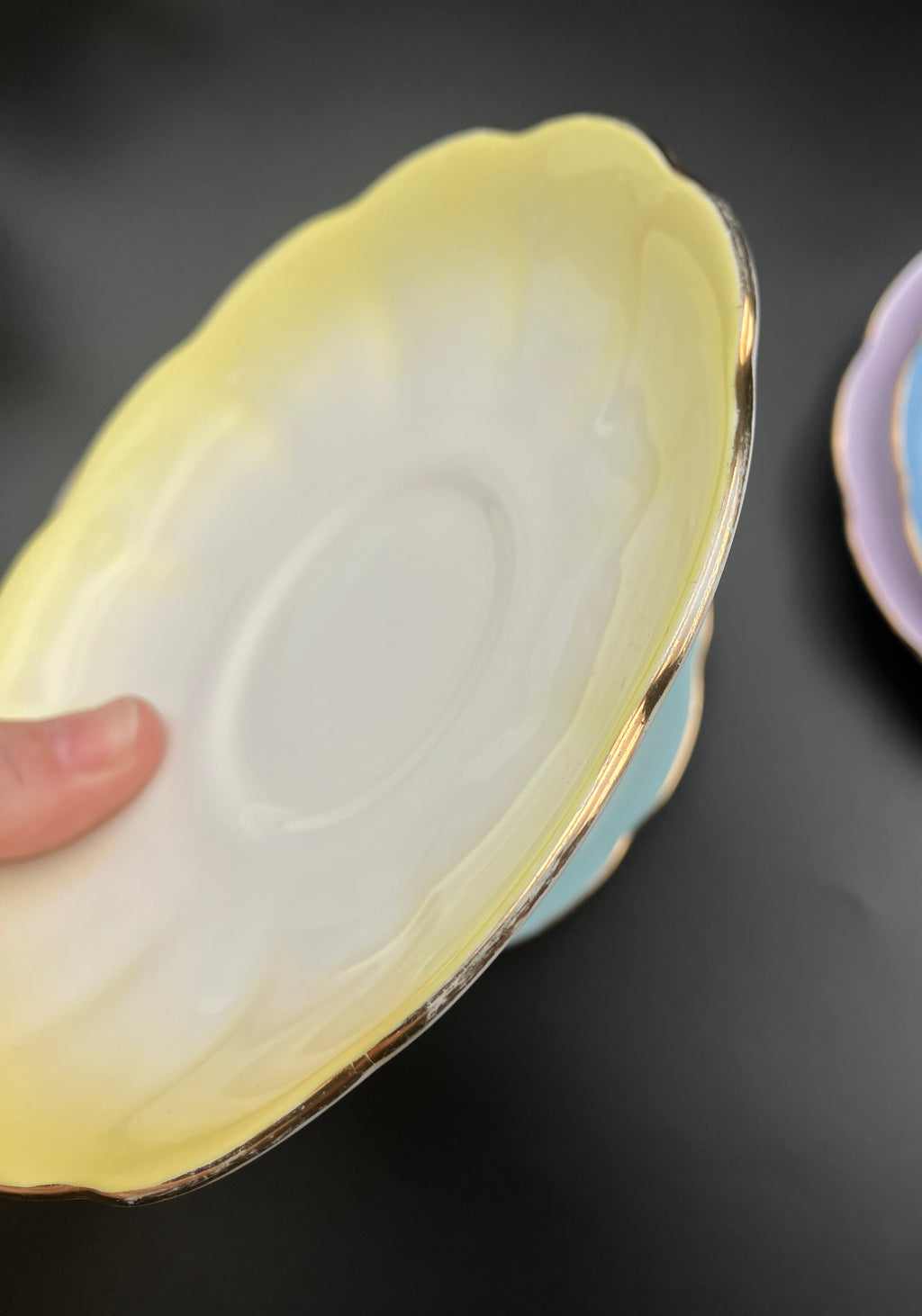 Vintage Royal Albert Rainbow Bone China Trio Teacups 6 Sets Blue, Green, Purple