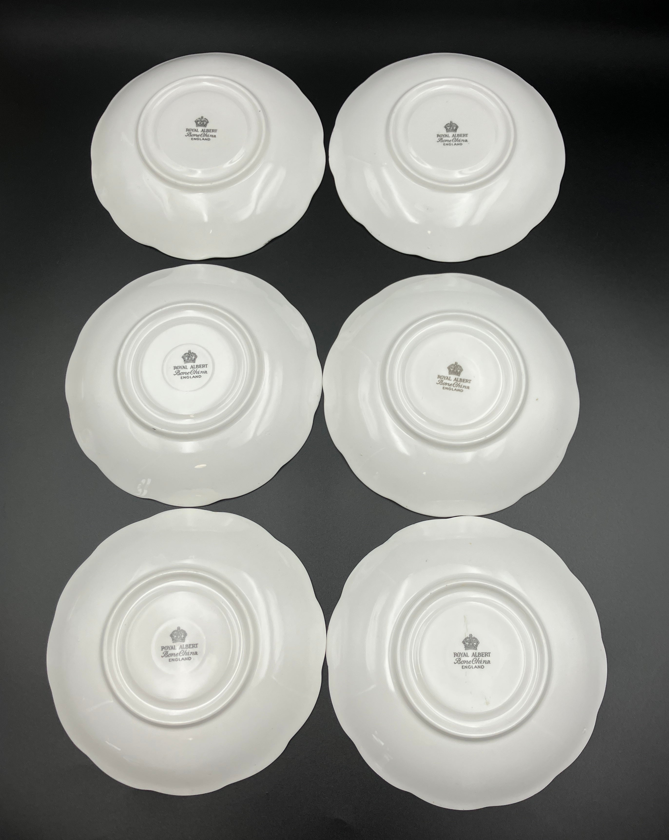 Vintage Royal Albert Rainbow Bone China Trio Teacups 6 Sets Blue, Green, Purple