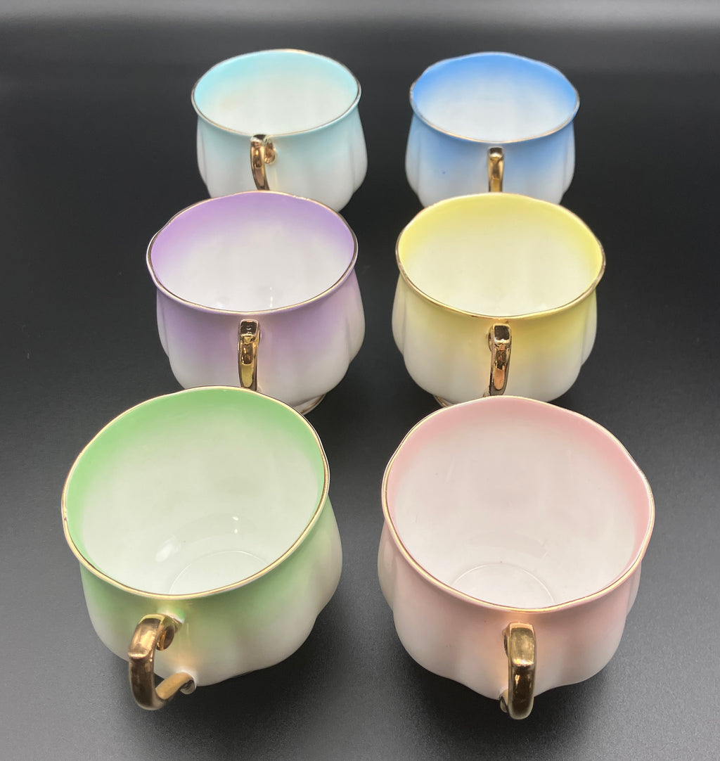 Vintage Royal Albert Rainbow Bone China Trio Teacups 6 Sets Blue, Green, Purple