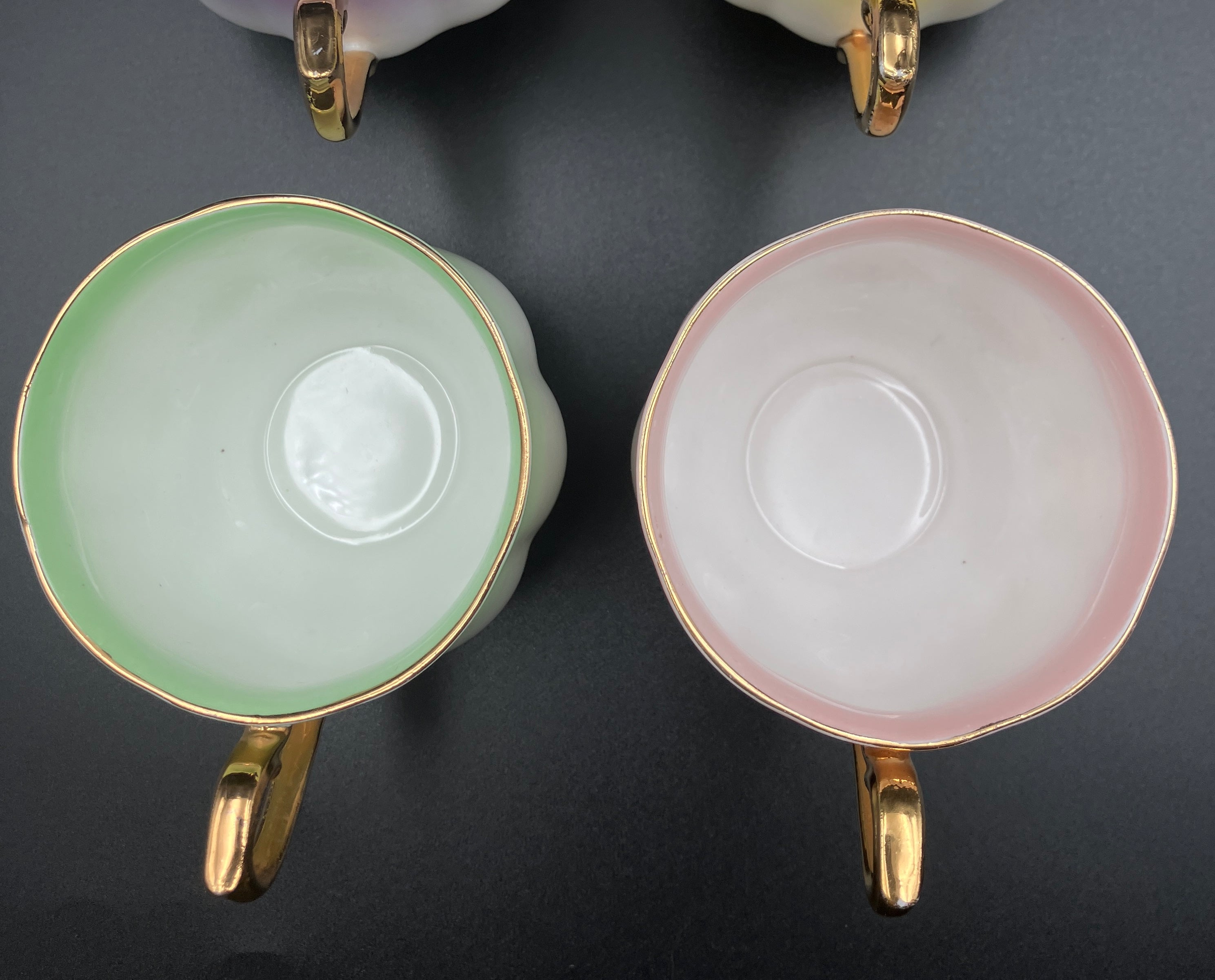 Vintage Royal Albert Rainbow Bone China Trio Teacups 6 Sets Blue, Green, Purple