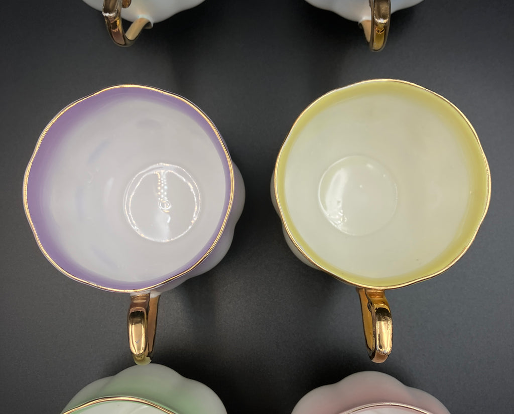 Vintage Royal Albert Rainbow Bone China Trio Teacups 6 Sets Blue, Green, Purple
