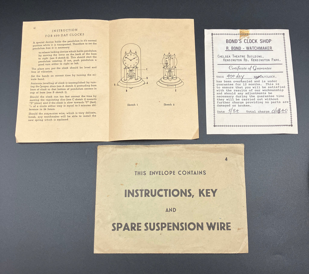 Vintage Anniversary Clock / 400 Day Clock - Brass - German