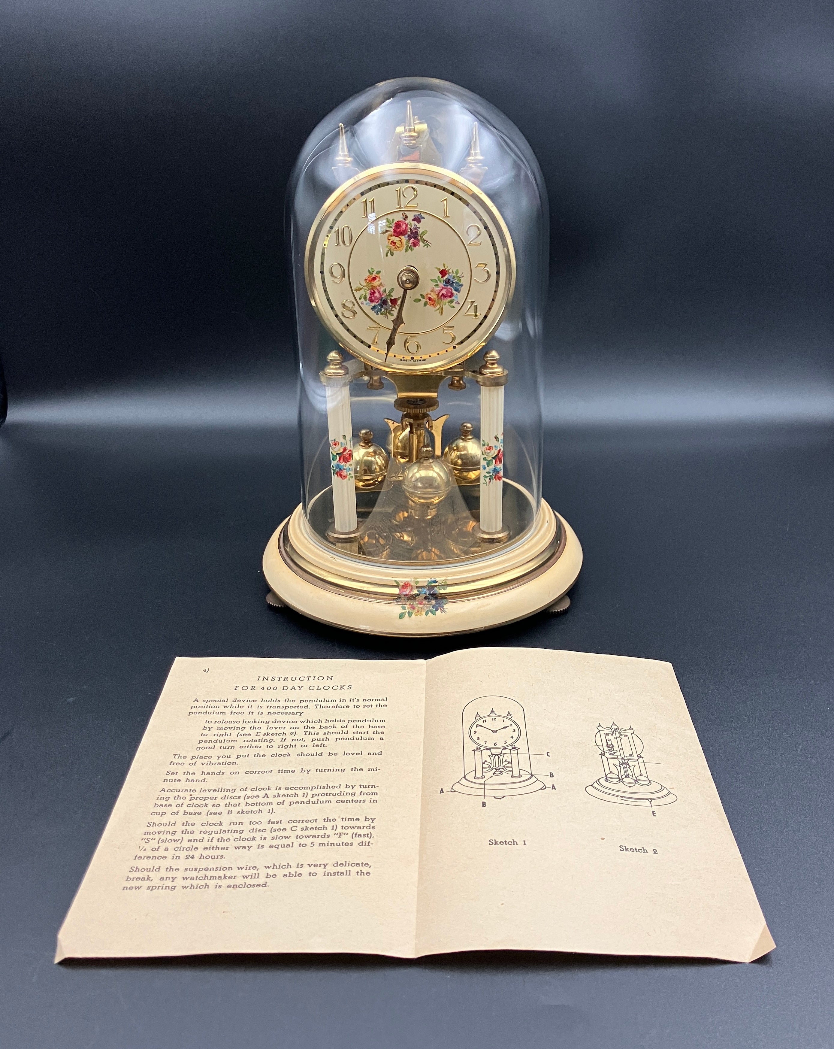 Vintage Anniversary Clock / 400 Day Clock - Brass - German