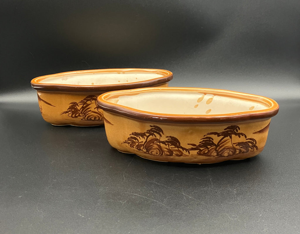 Vintage Bonsai Pots - Matching Pair Vietnam 22cm Length X 6.5cm Depth