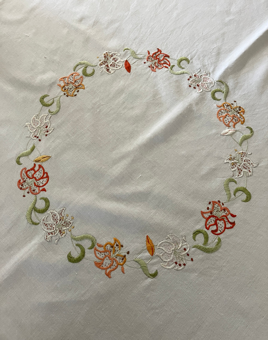 Vintage Embroidered Tablecloth Lily 106cm x 106cm Table Cloth