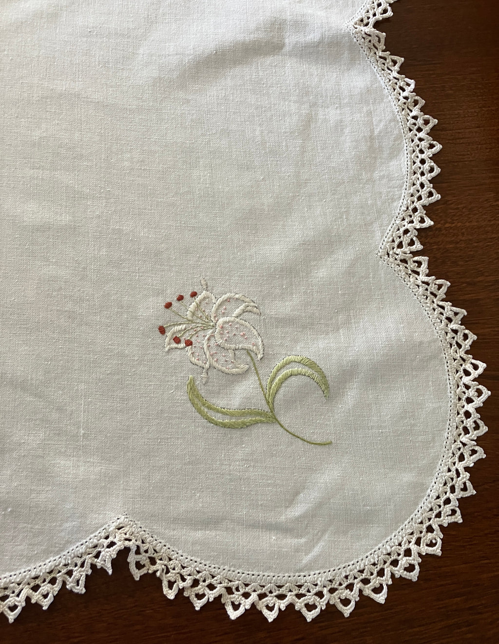 Vintage Embroidered Tablecloth Lily 106cm x 106cm Table Cloth