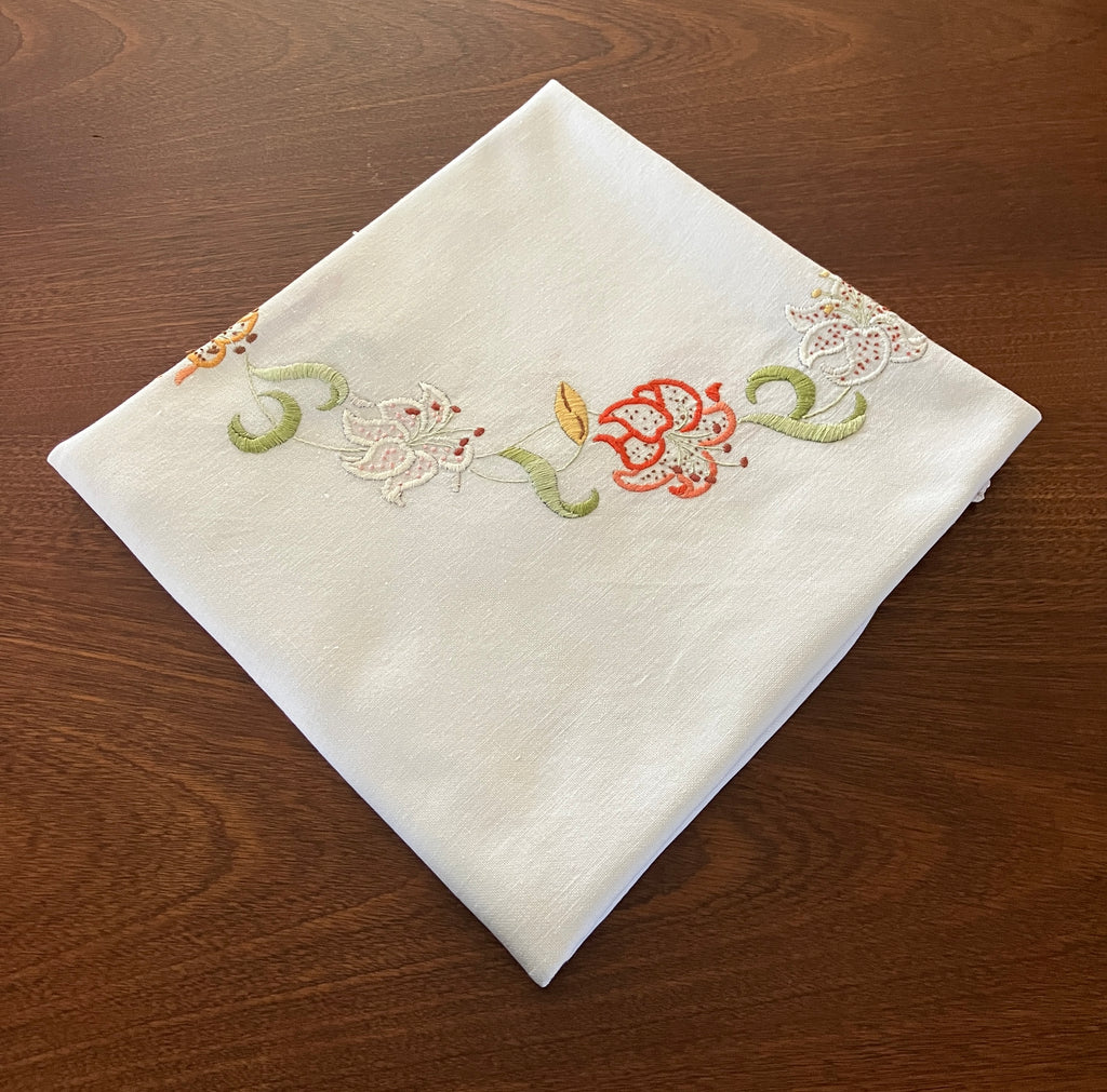 Vintage Embroidered Tablecloth Lily 106cm x 106cm Table Cloth
