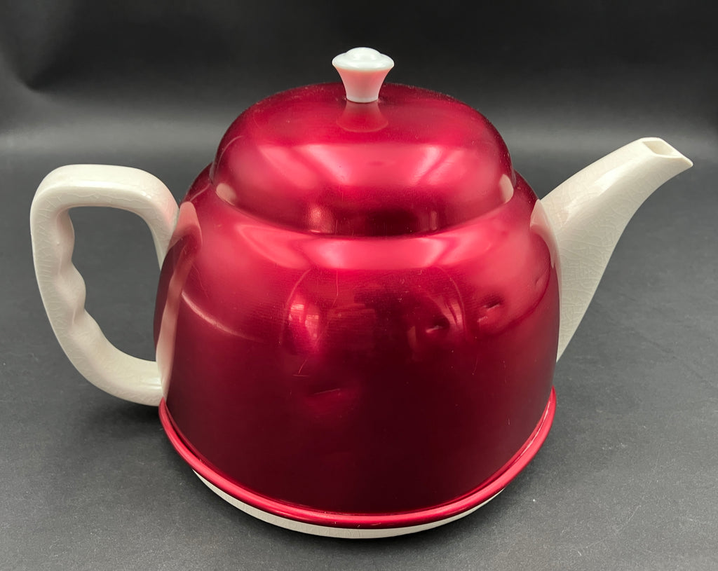 Vintage Anodised Teapot Creamer And Sugar Pot Set Red Anodised Made In Japan