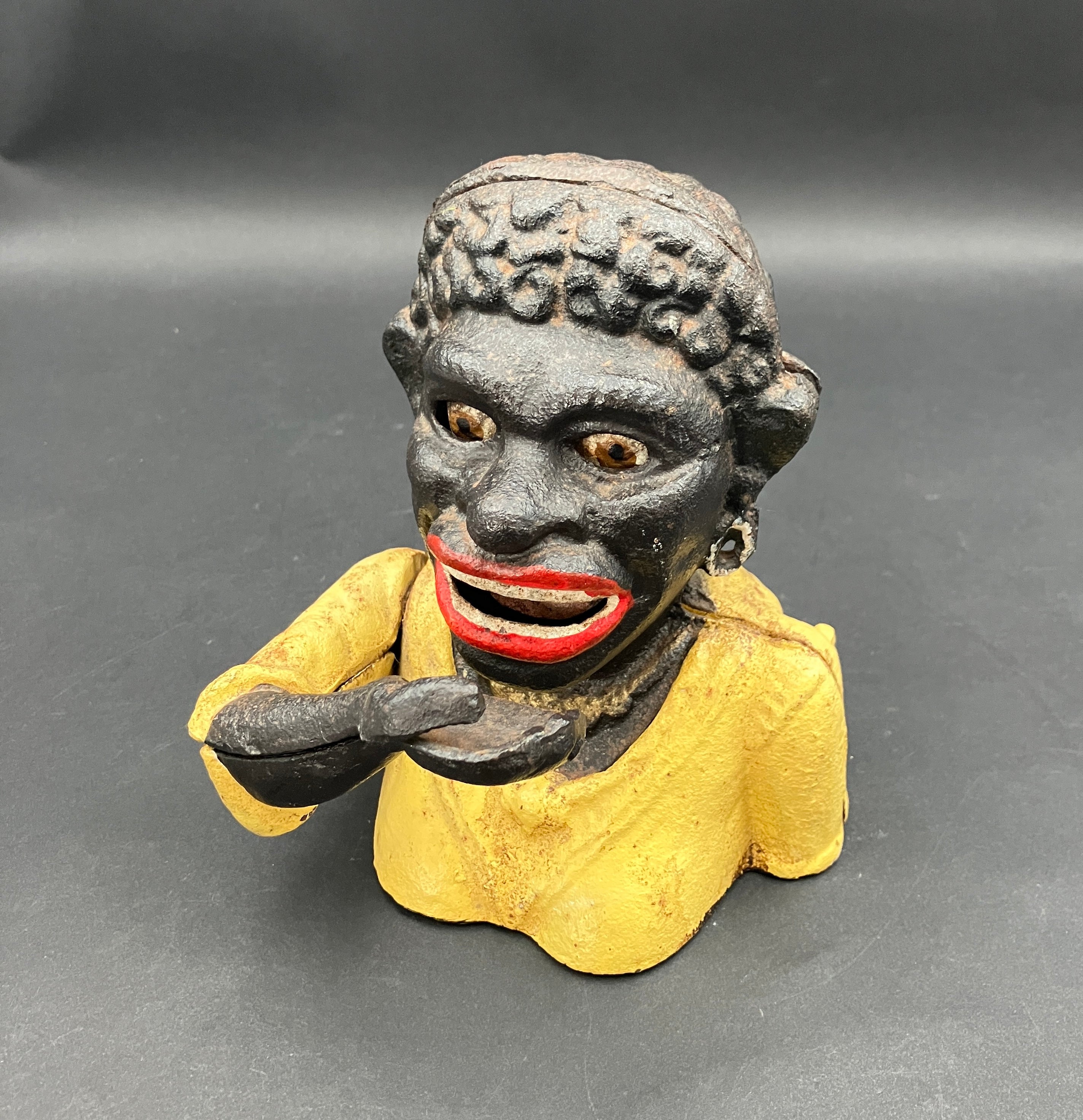 Antique "Dinah" Cast Iron Mechanical Coin Bank Working - J E Steven’s 1890