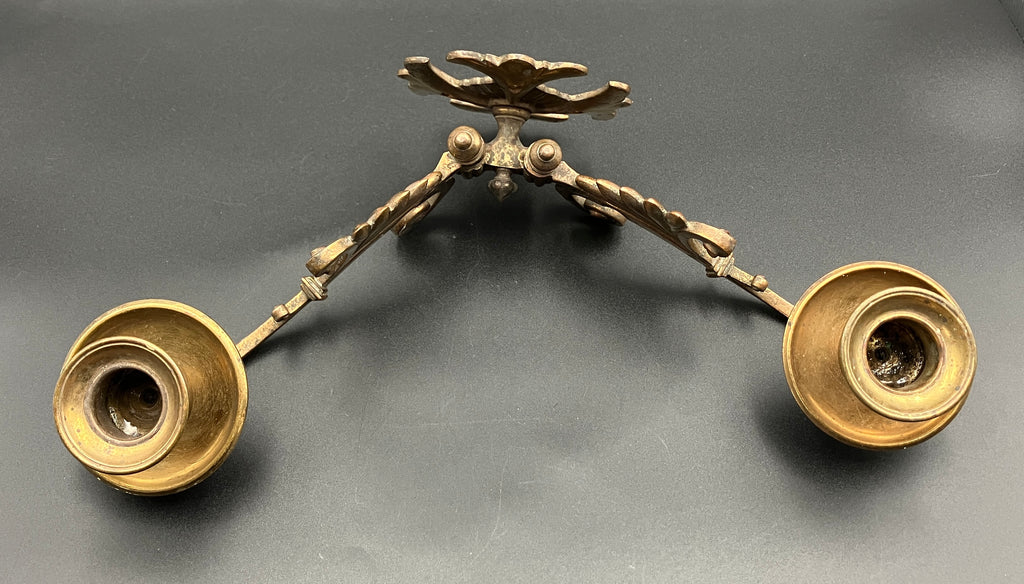 Vintage Brass Candle Sconce - Double For Wall Or Piano