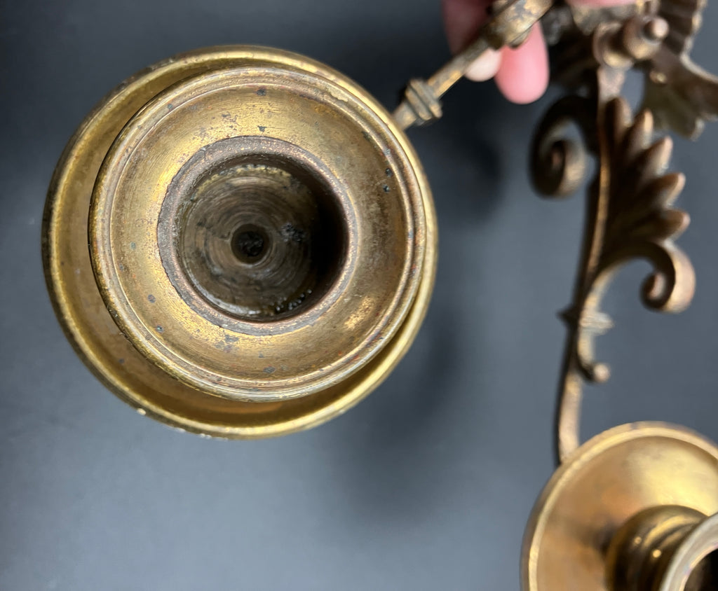 Vintage Brass Candle Sconce - Double For Wall Or Piano