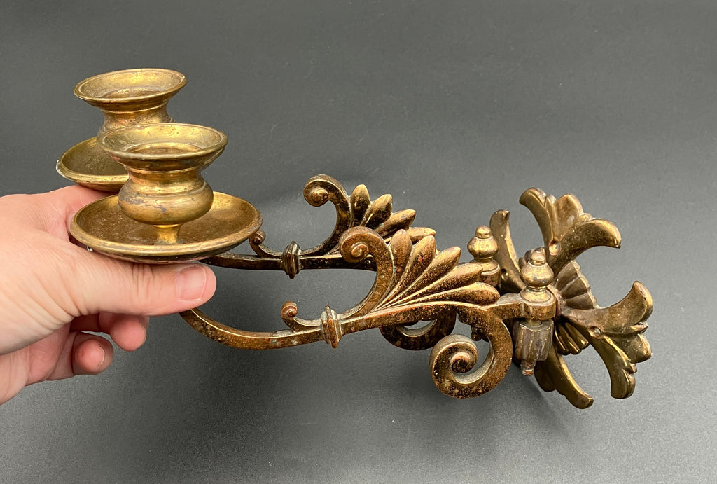 Vintage Brass Candle Sconce - Double For Wall Or Piano