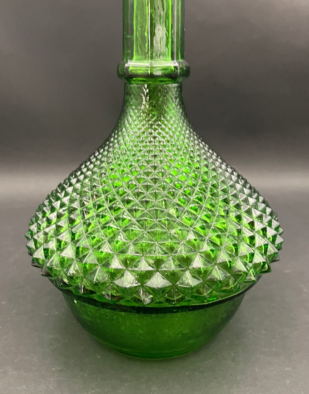 Vintage Genie Bottle Green Italian Diamond Cut Squat Green Decanter