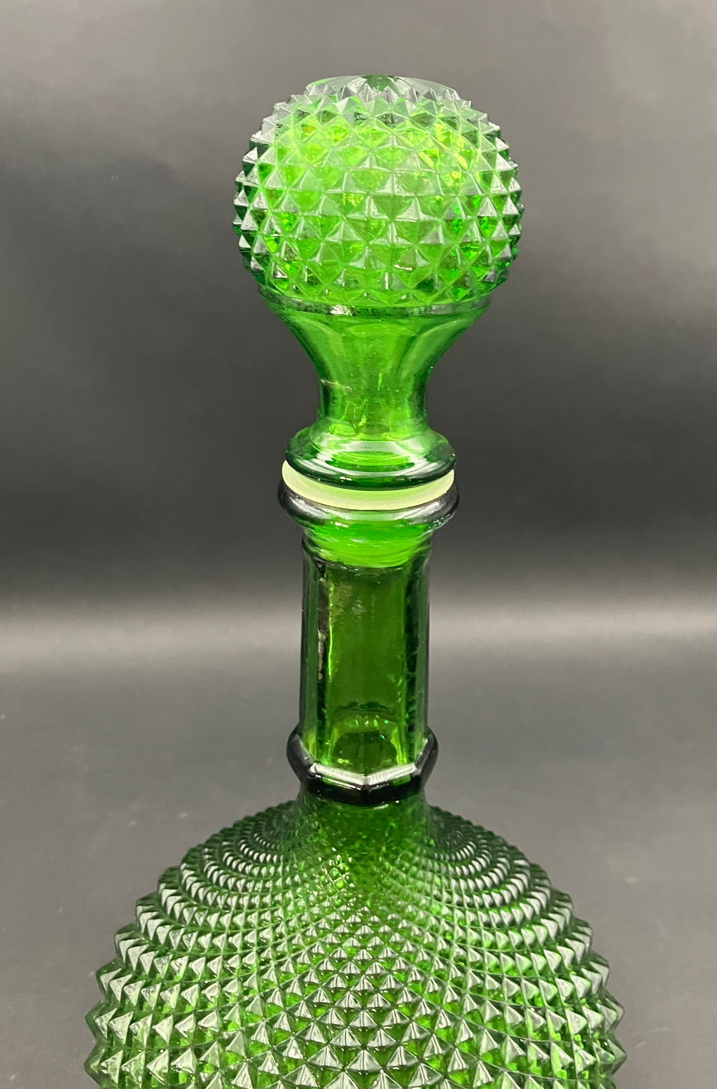 Vintage Genie Bottle Green Italian Diamond Cut Squat Green Decanter